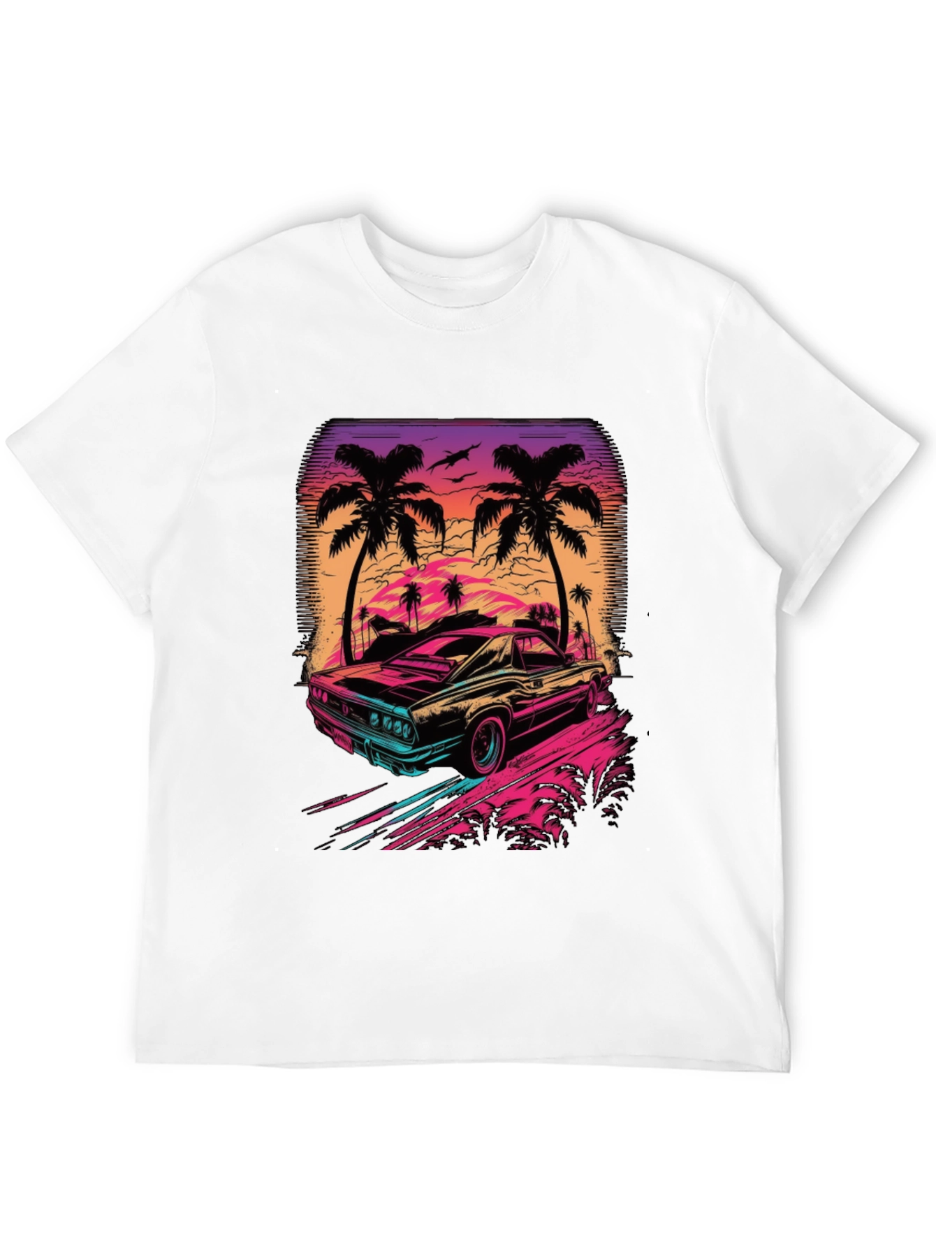 Retro Sunset Car Graphic T-Shirt