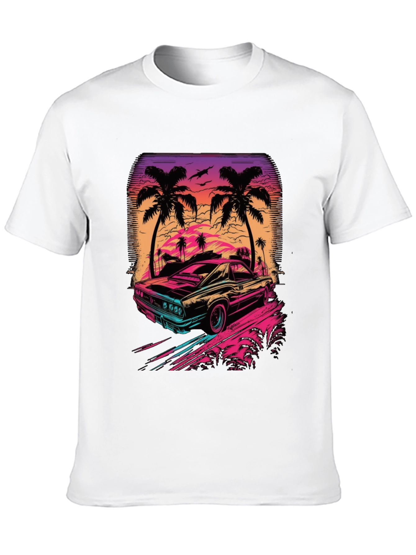 Retro Sunset Car Graphic T-Shirt