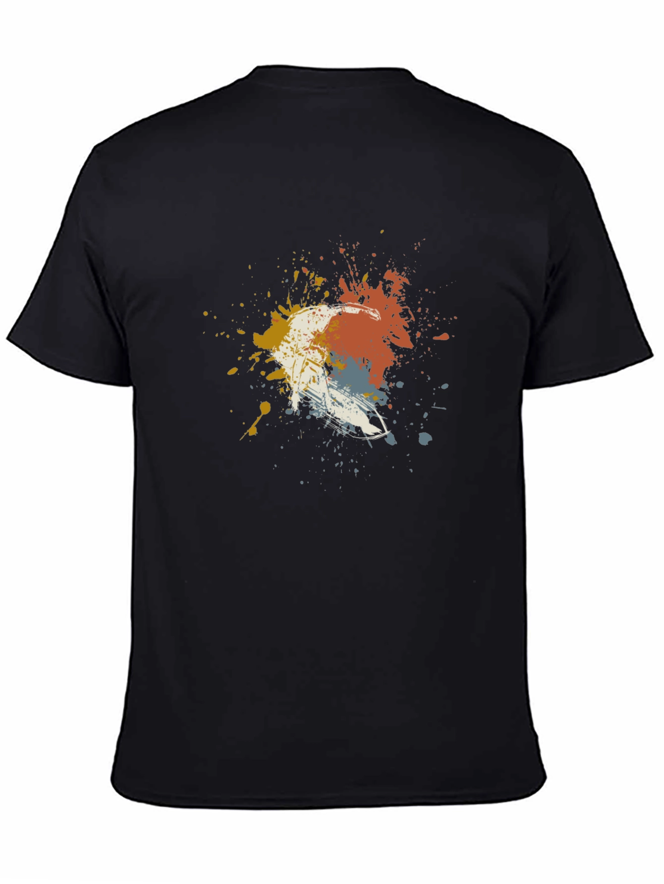 Abstract Paint Splatter Skier Graphic T-Shirt - Black