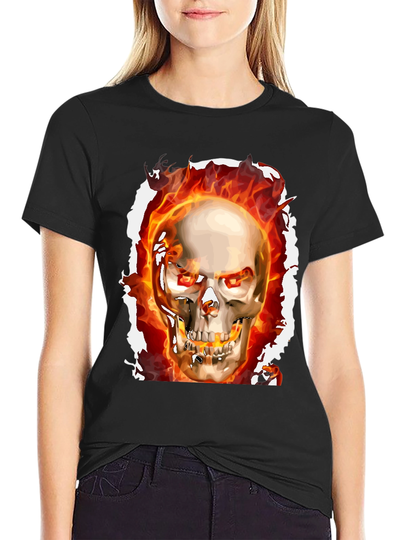 Fiery Skull Graphic Tee - Rocker Style