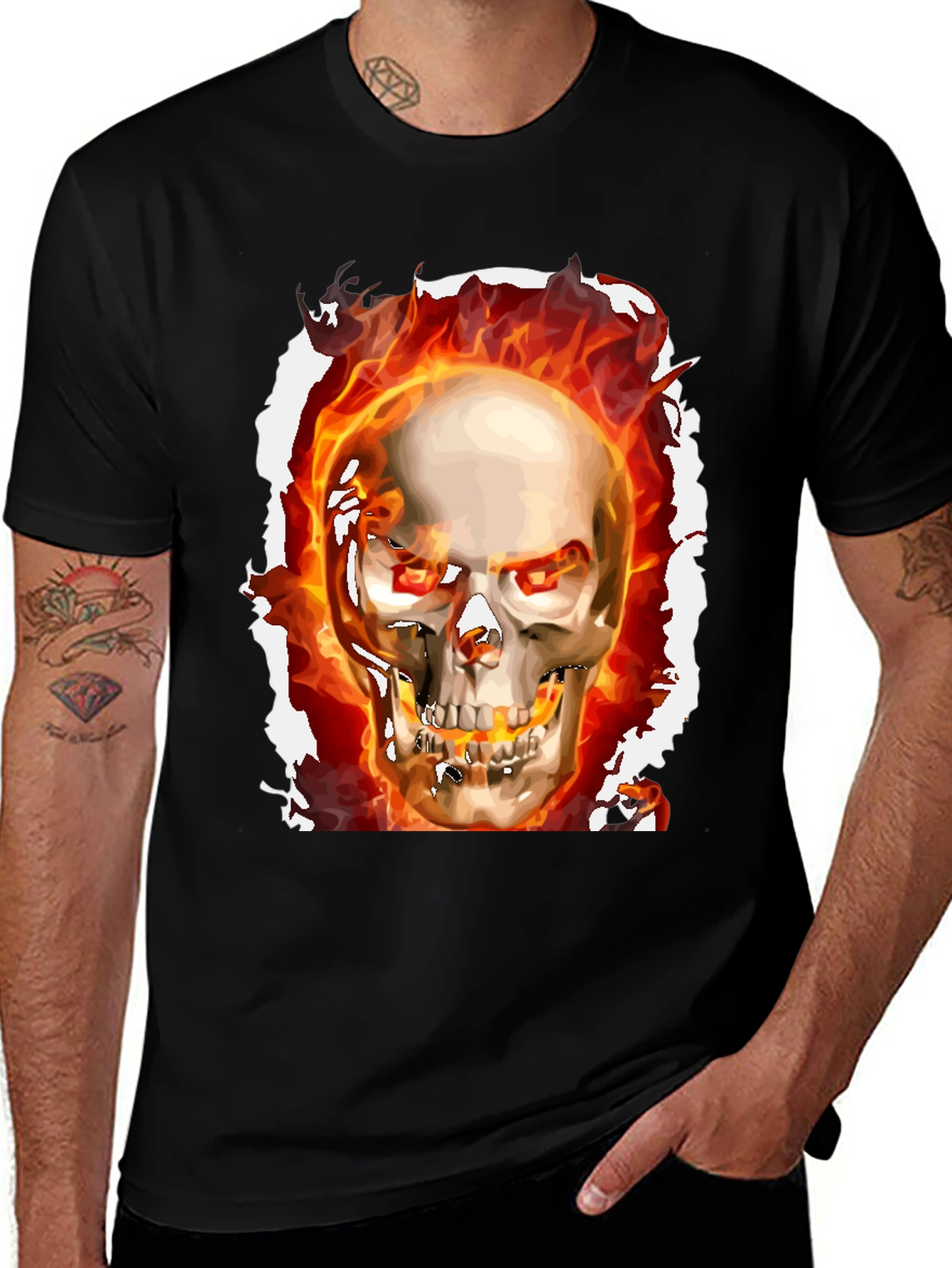 Fiery Skull Graphic Tee - Rocker Style