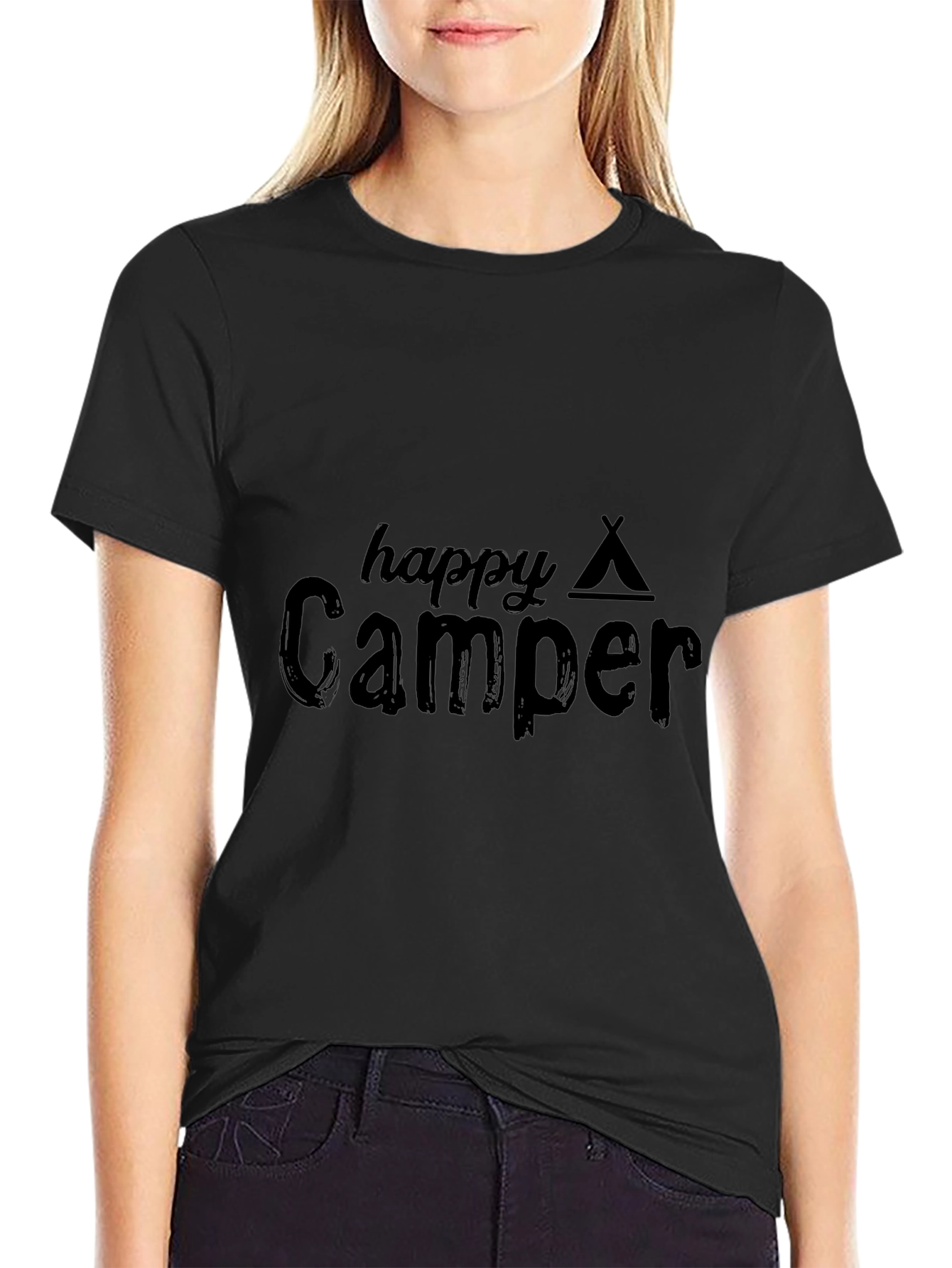 Happy Camper T-Shirt - Black Camping Tee