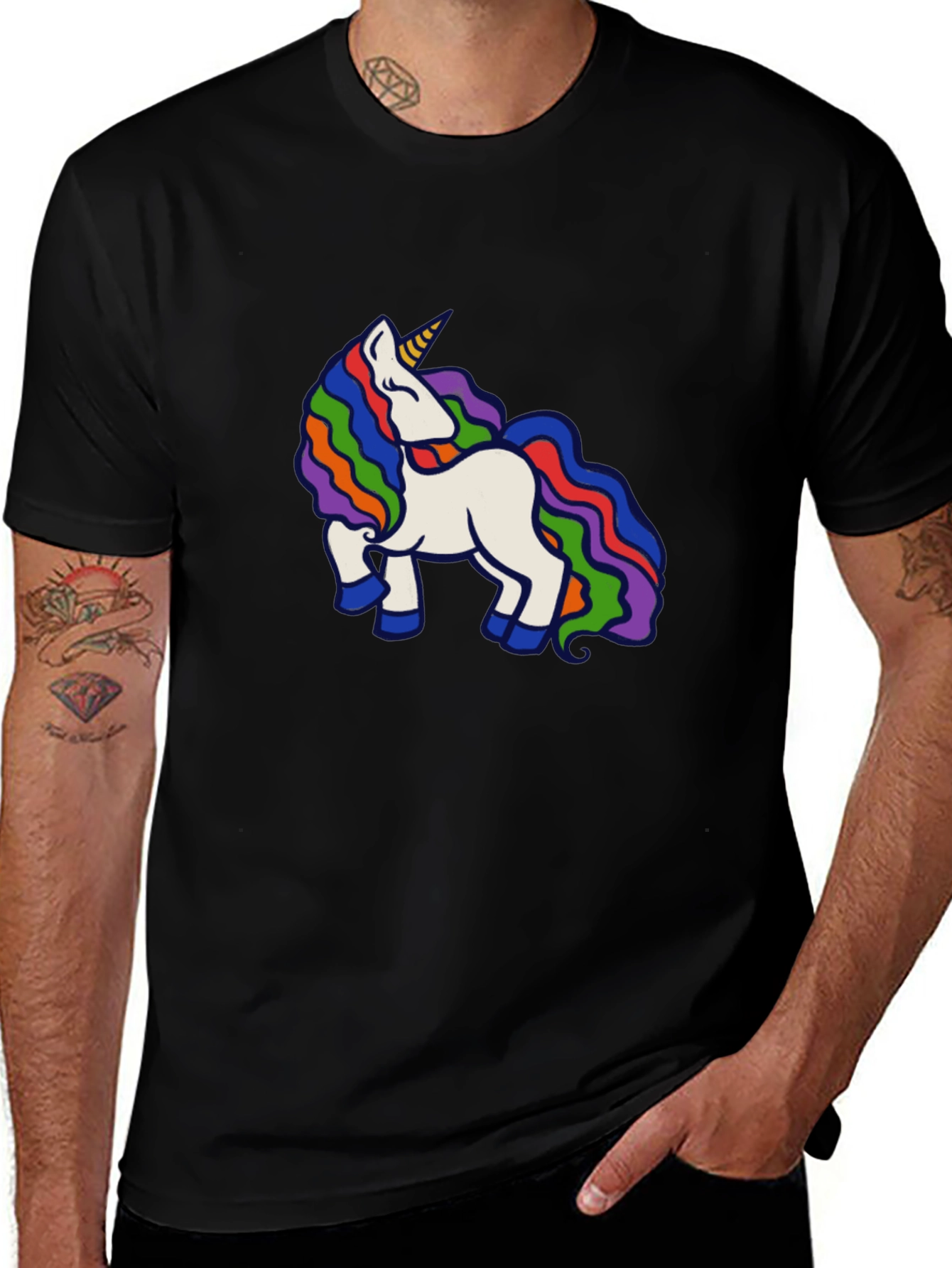 Rainbow Unicorn Black T-Shirt