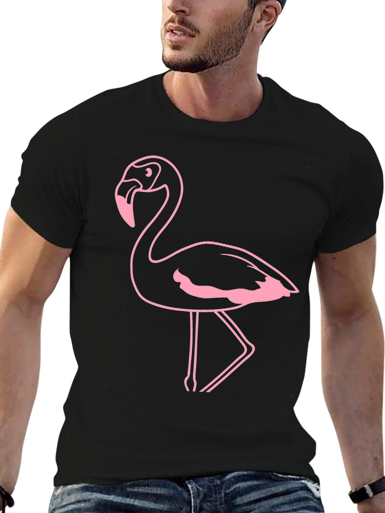 Flamingo Graphic Tee - Black Cotton Casual Shirt