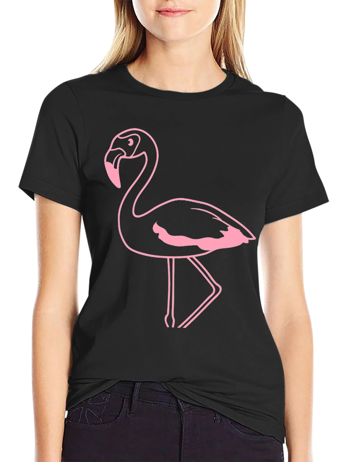 Flamingo Graphic Tee - Black Cotton Casual Shirt