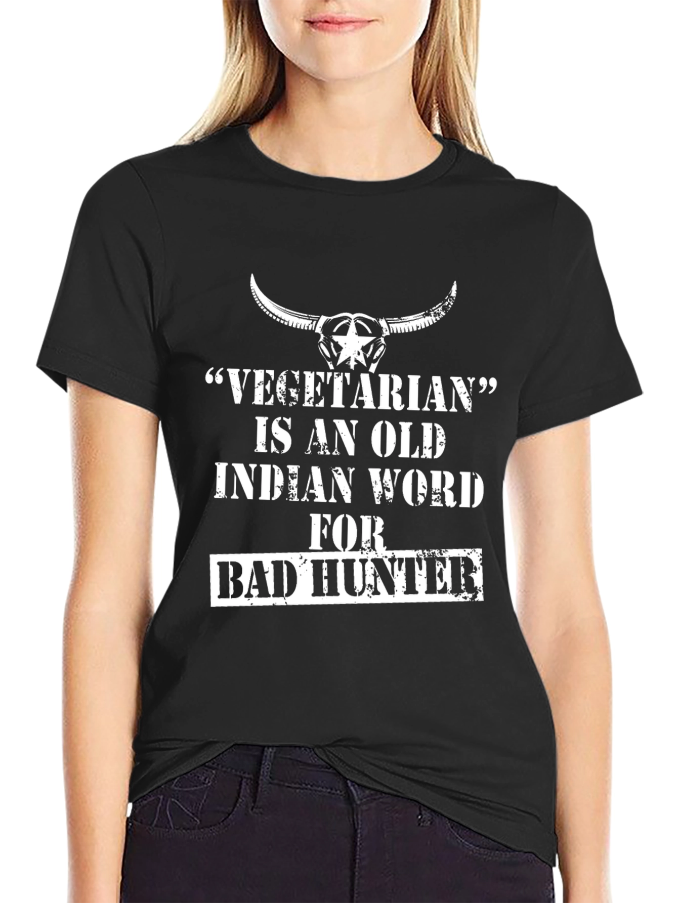 Vegetarian Bad Hunter Graphic Tee - Black Cotton T-Shirt