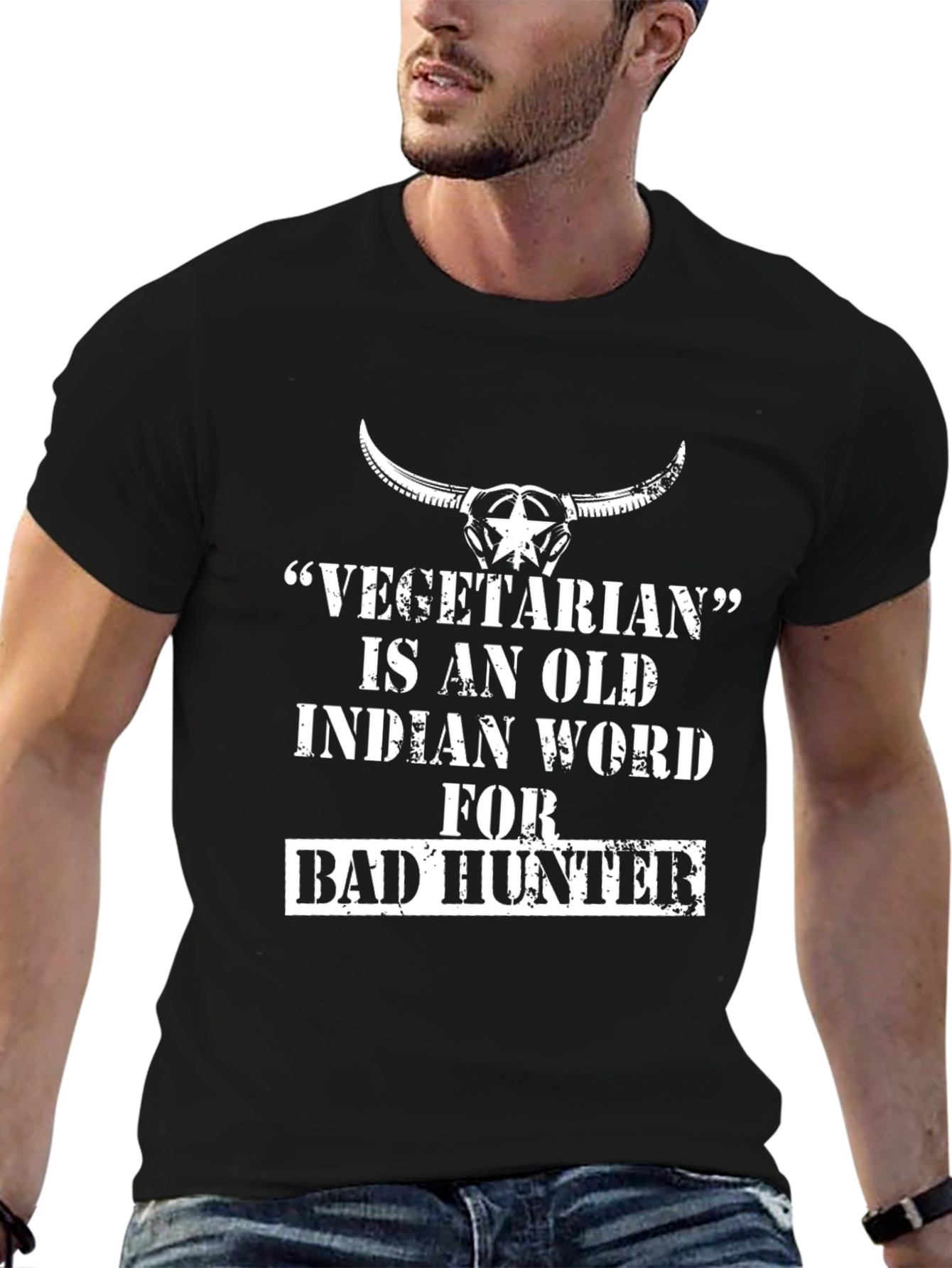 Vegetarian Bad Hunter Graphic Tee - Black Cotton T-Shirt