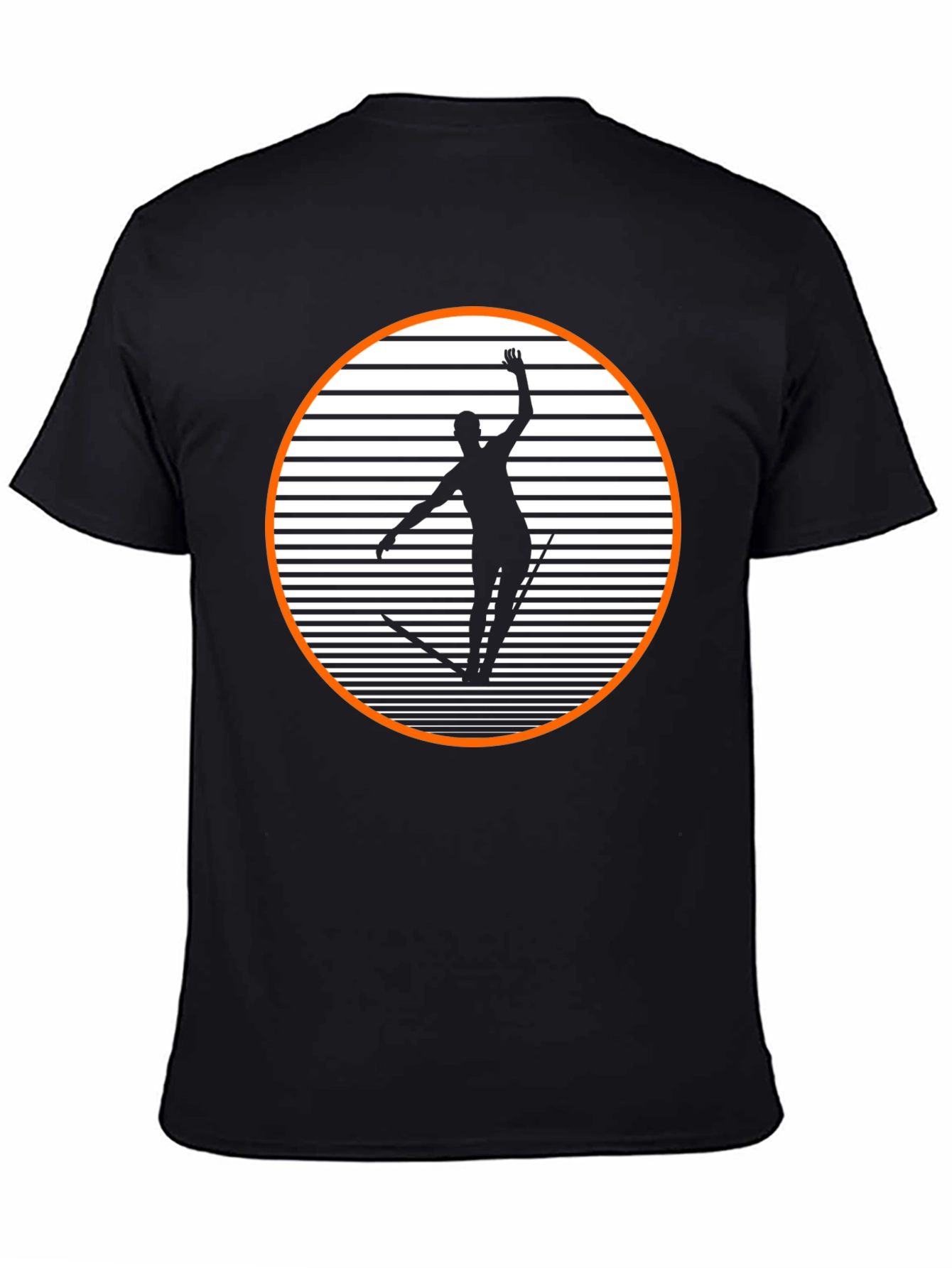 Retro Skiing Graphic Tee - Black Cotton Blend Shirt