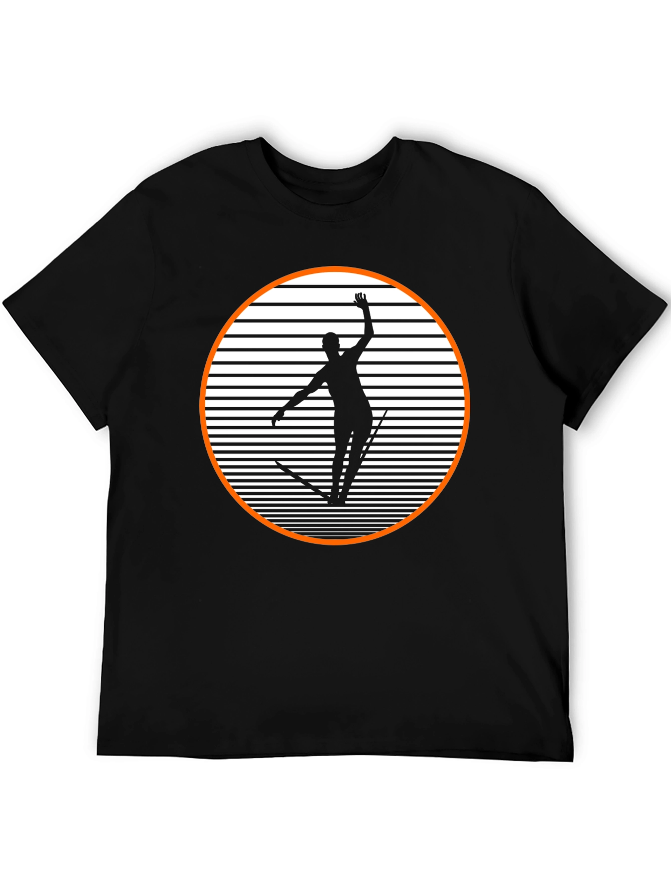 Retro Skiing Graphic Tee - Black Cotton Blend Shirt