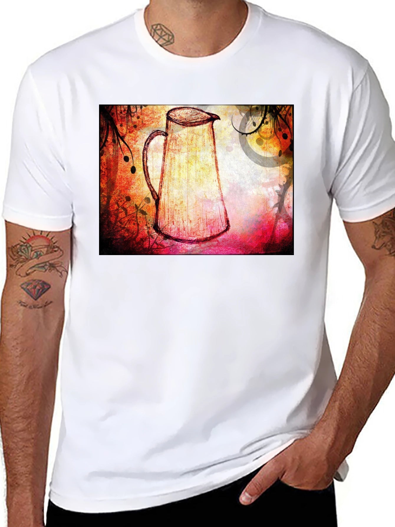 Abstract Pitcher Graphic Tee - Unique Artistic Design