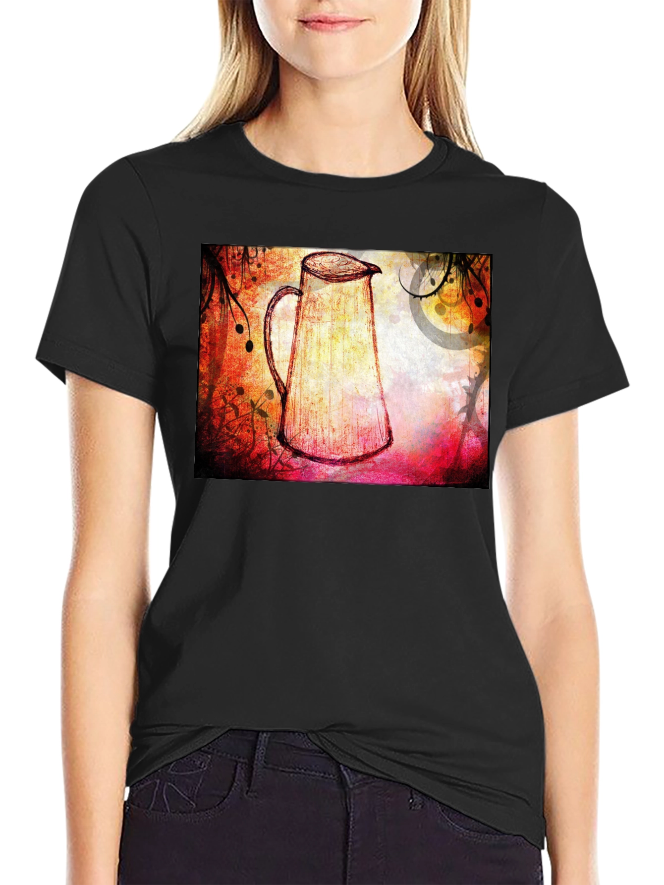 Abstract Pitcher Graphic Tee - Unique Artistic Design