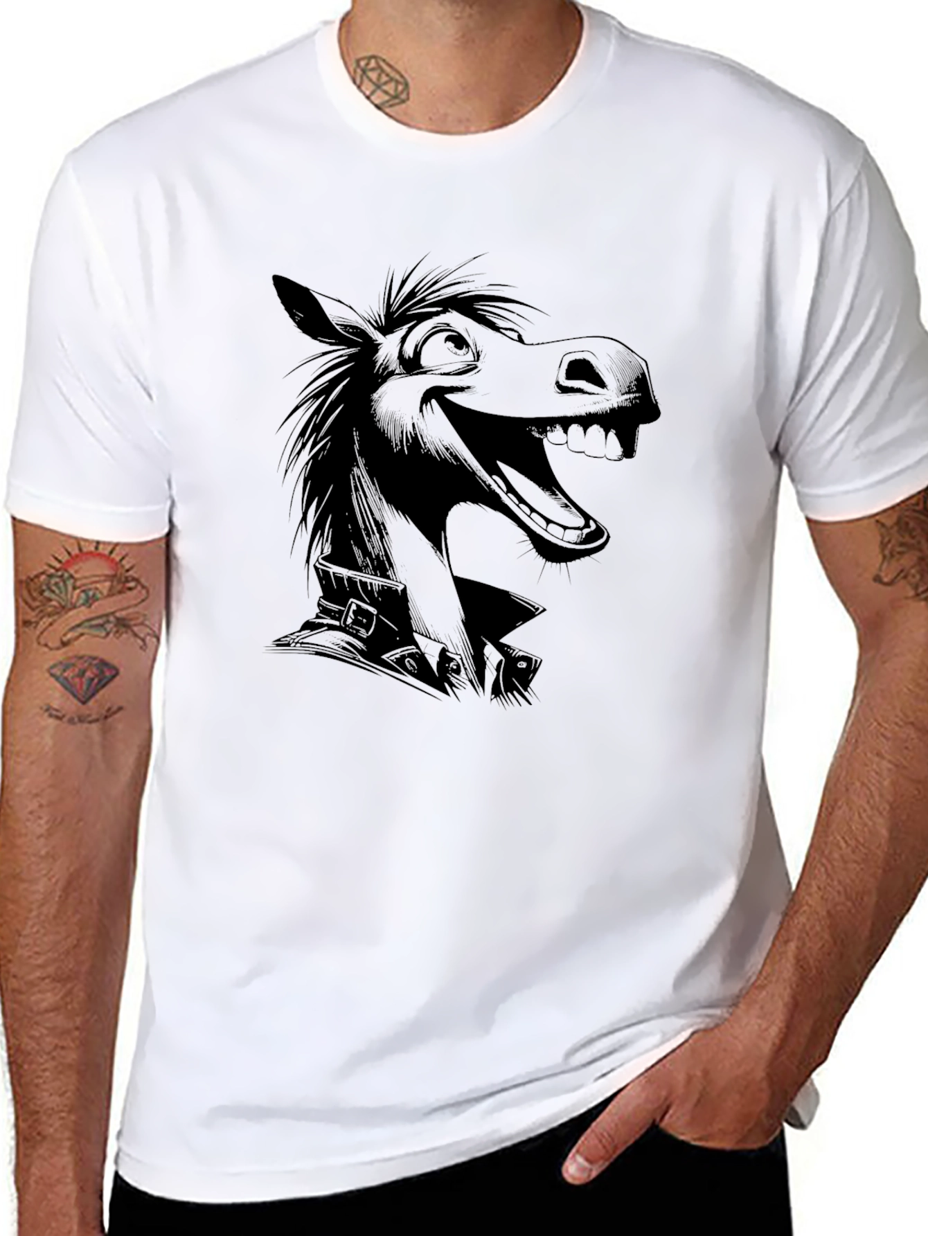 Cartoon Donkey Graphic Black T-Shirt