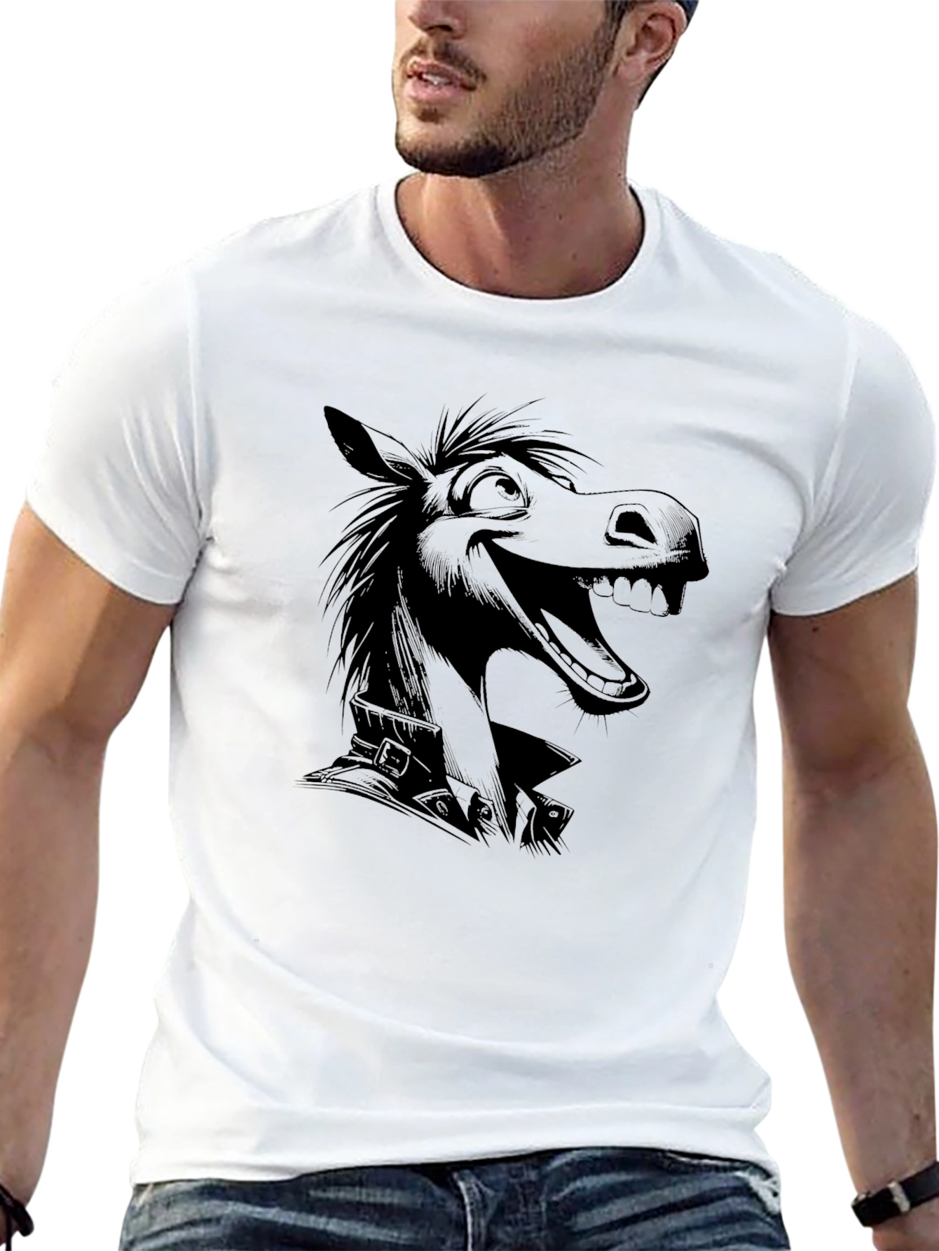 Cartoon Donkey Graphic Black T-Shirt