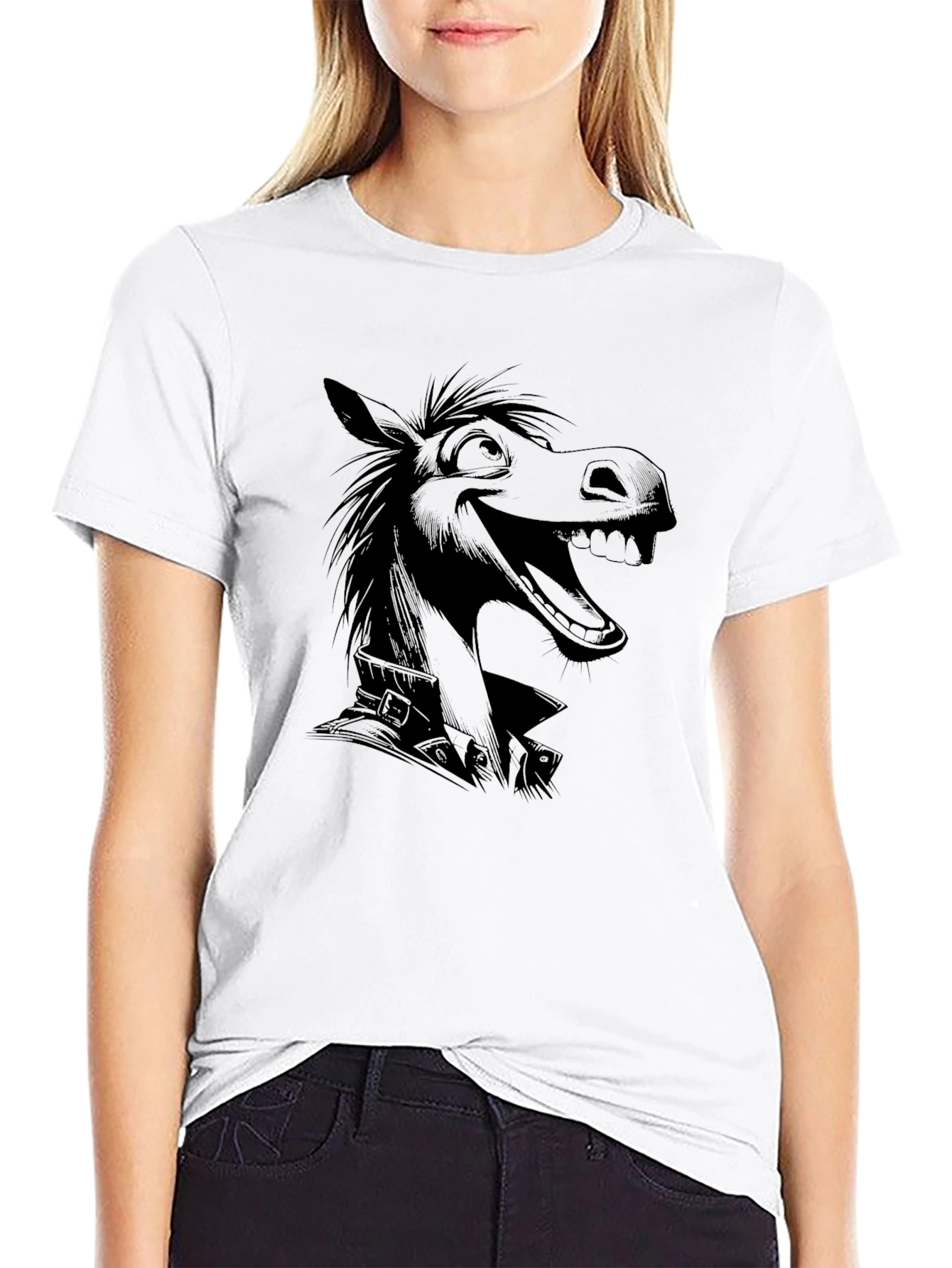 Cartoon Donkey Graphic Black T-Shirt
