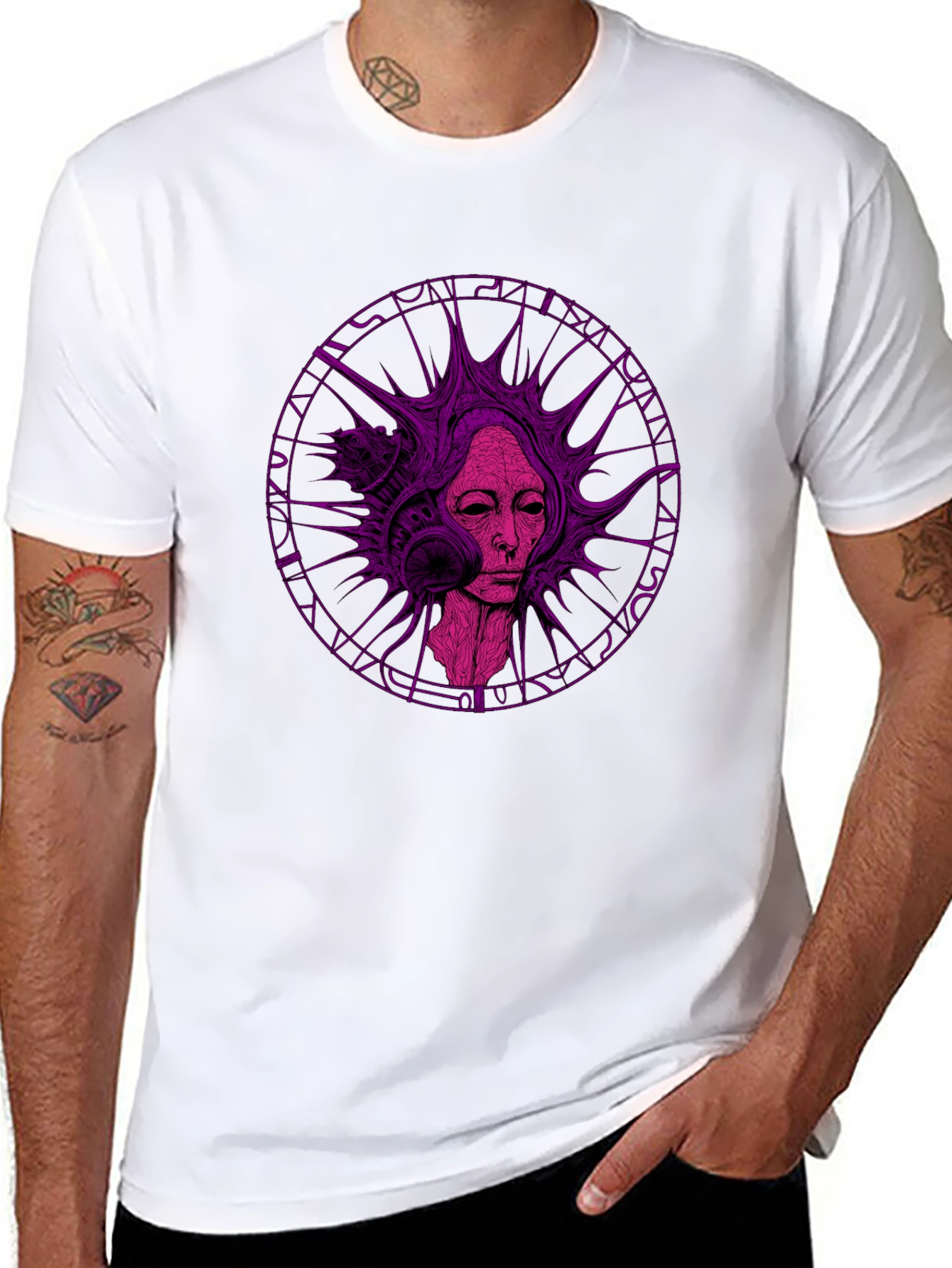 Abstract Purple Graphic Print Black T-Shirt