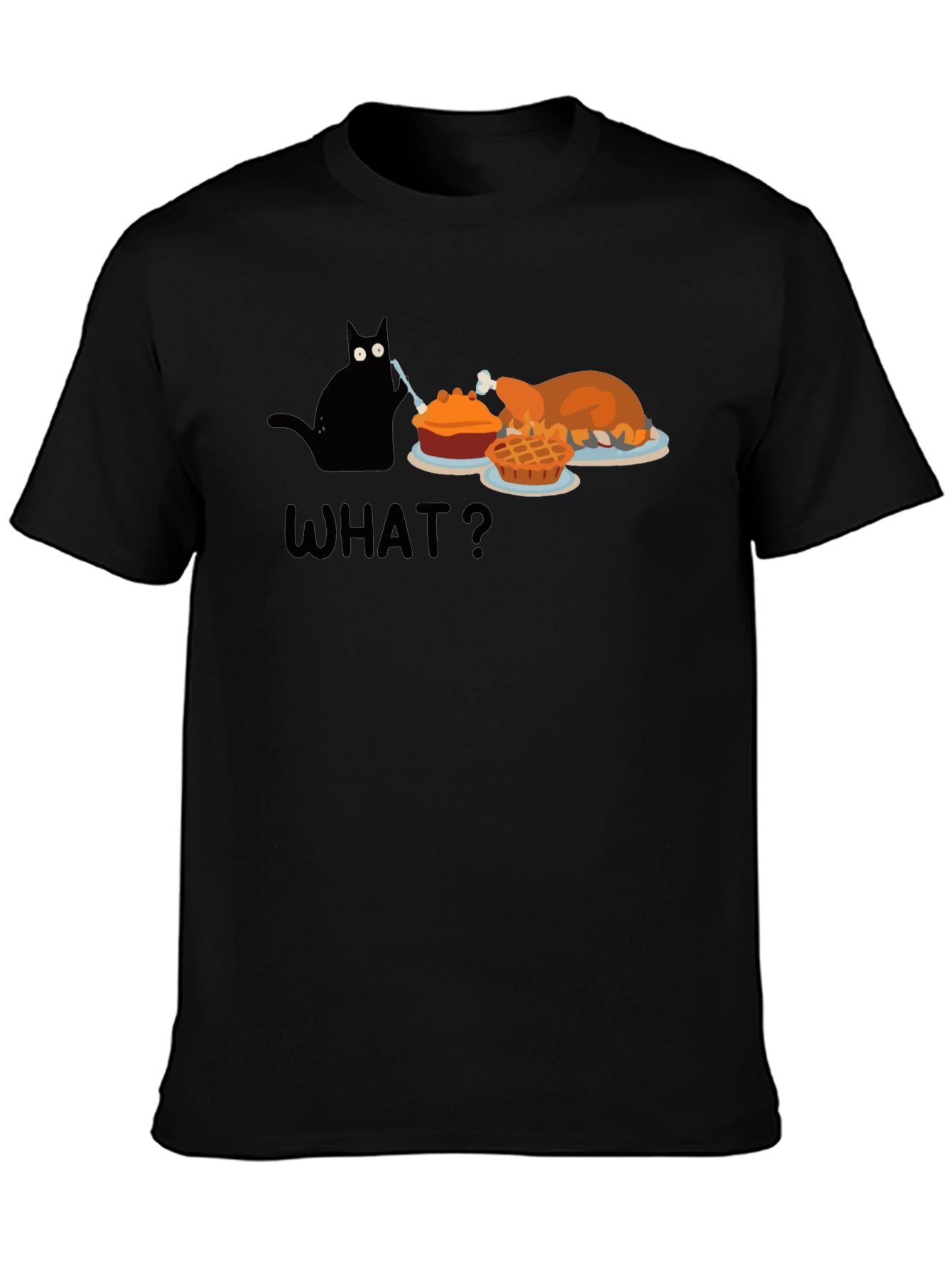 Thanksgiving Cat Humor T-Shirt - Black