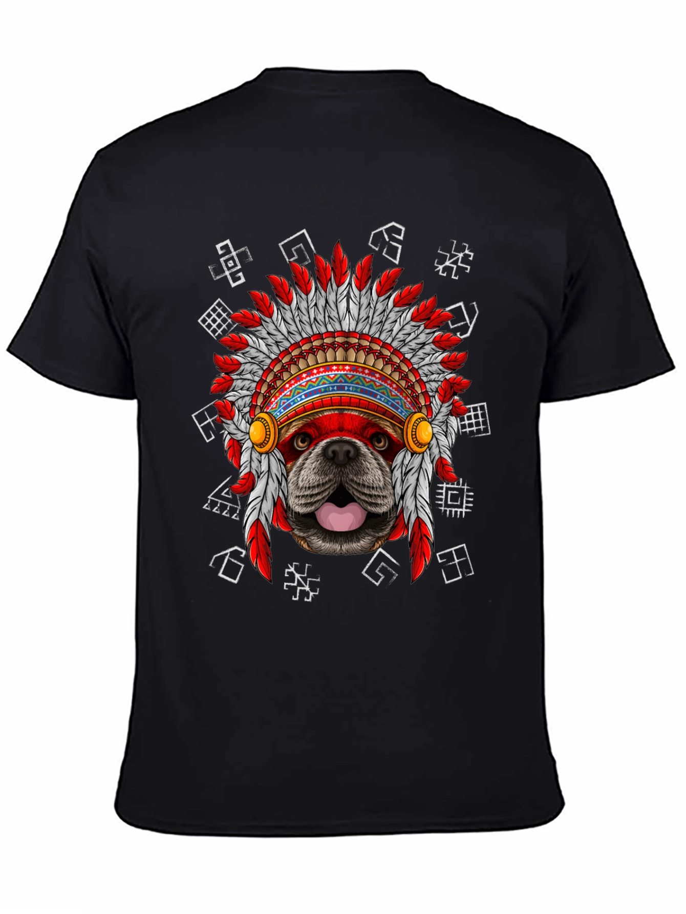 Dog Indian Headdress Black T-Shirt