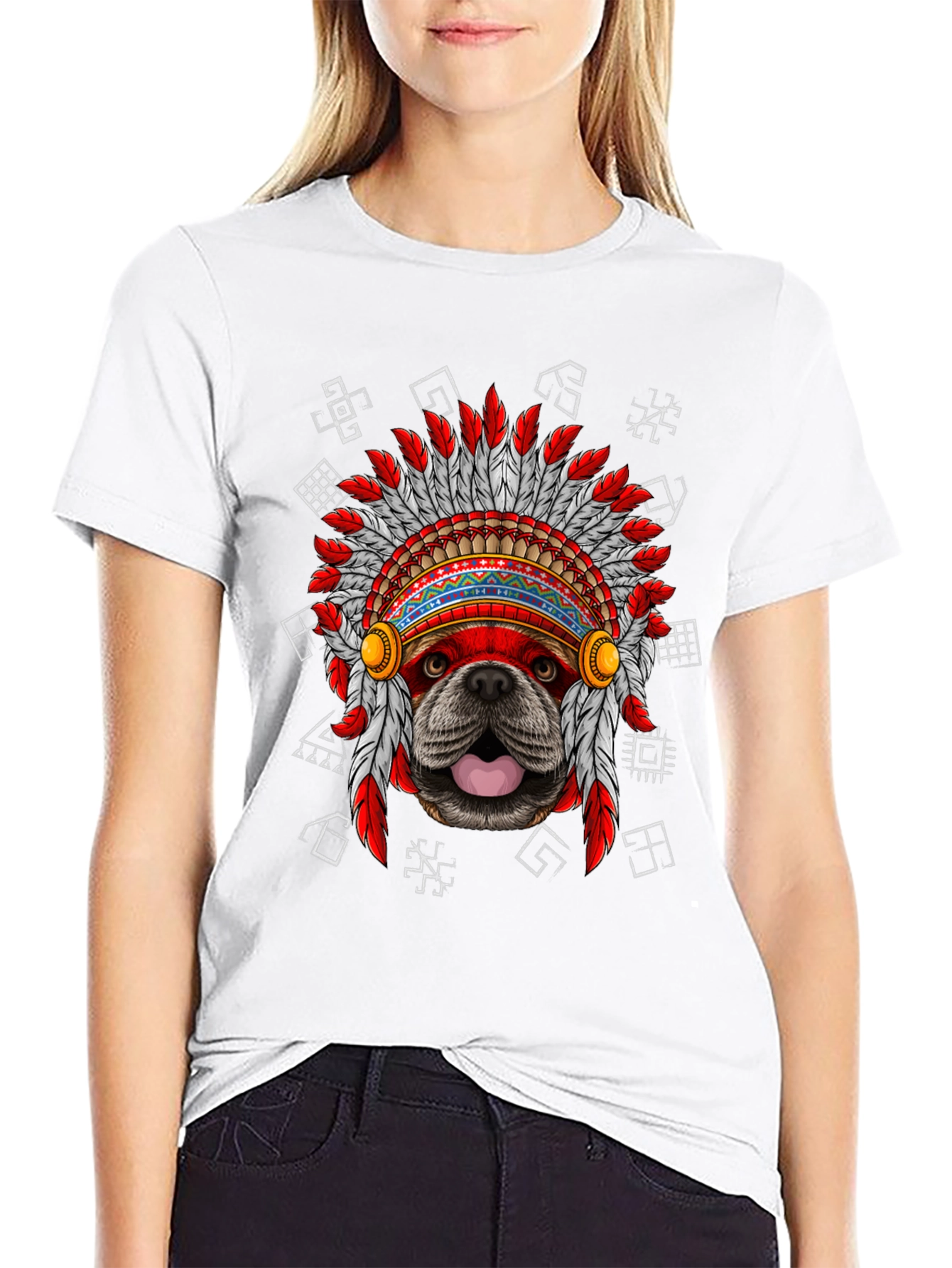 Dog Indian Headdress Black T-Shirt