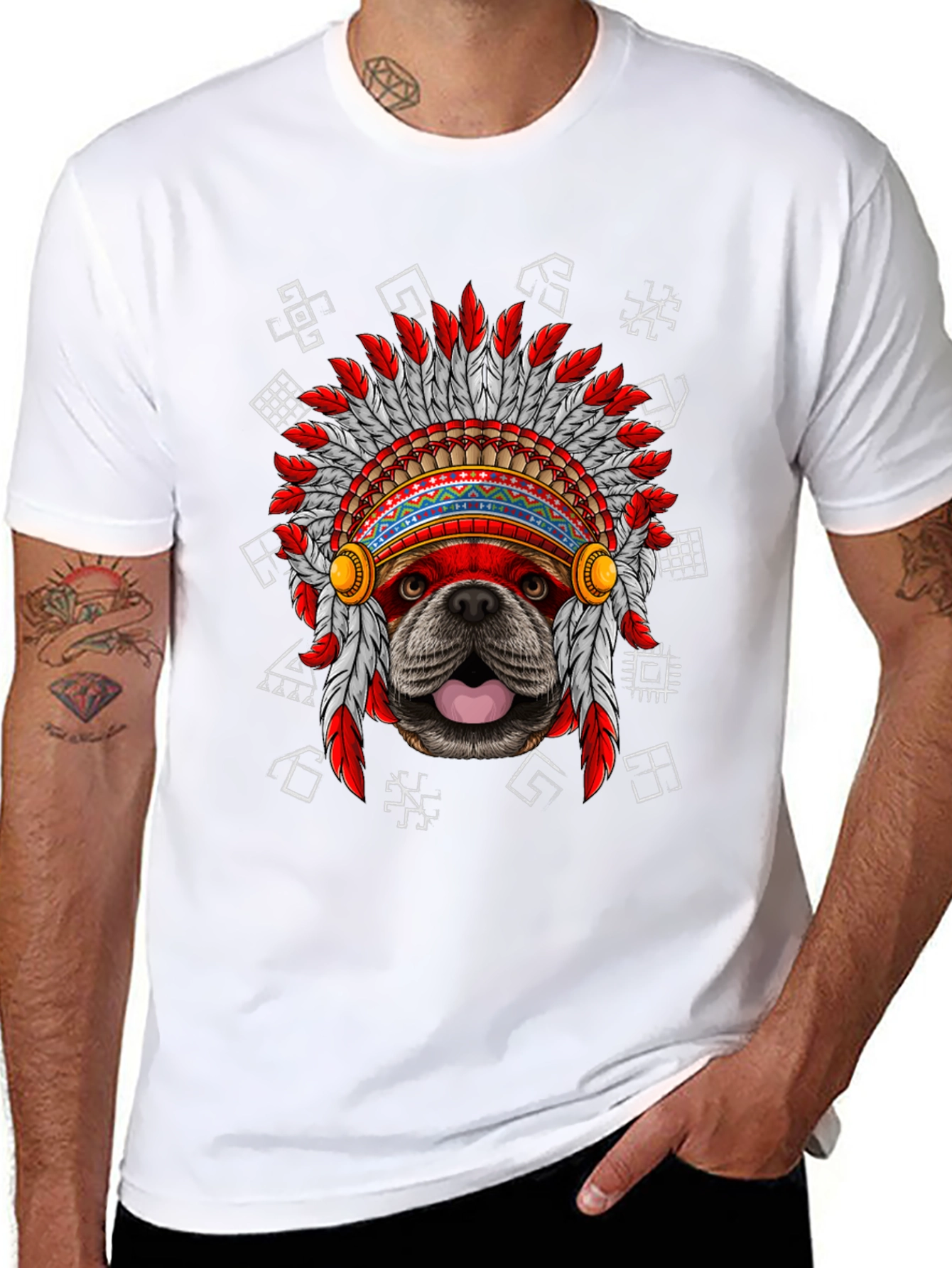 Dog Indian Headdress Black T-Shirt