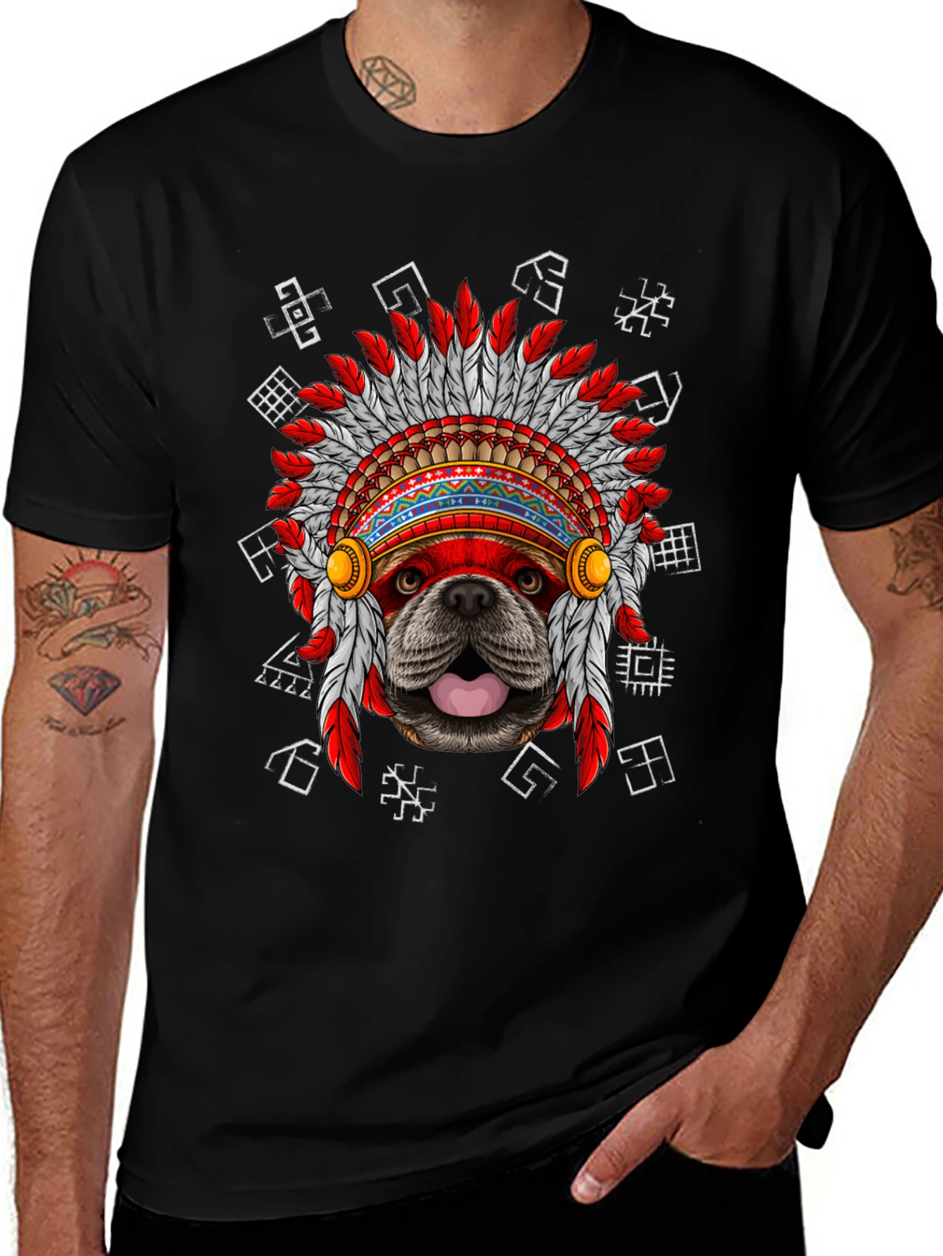 Dog Indian Headdress Black T-Shirt