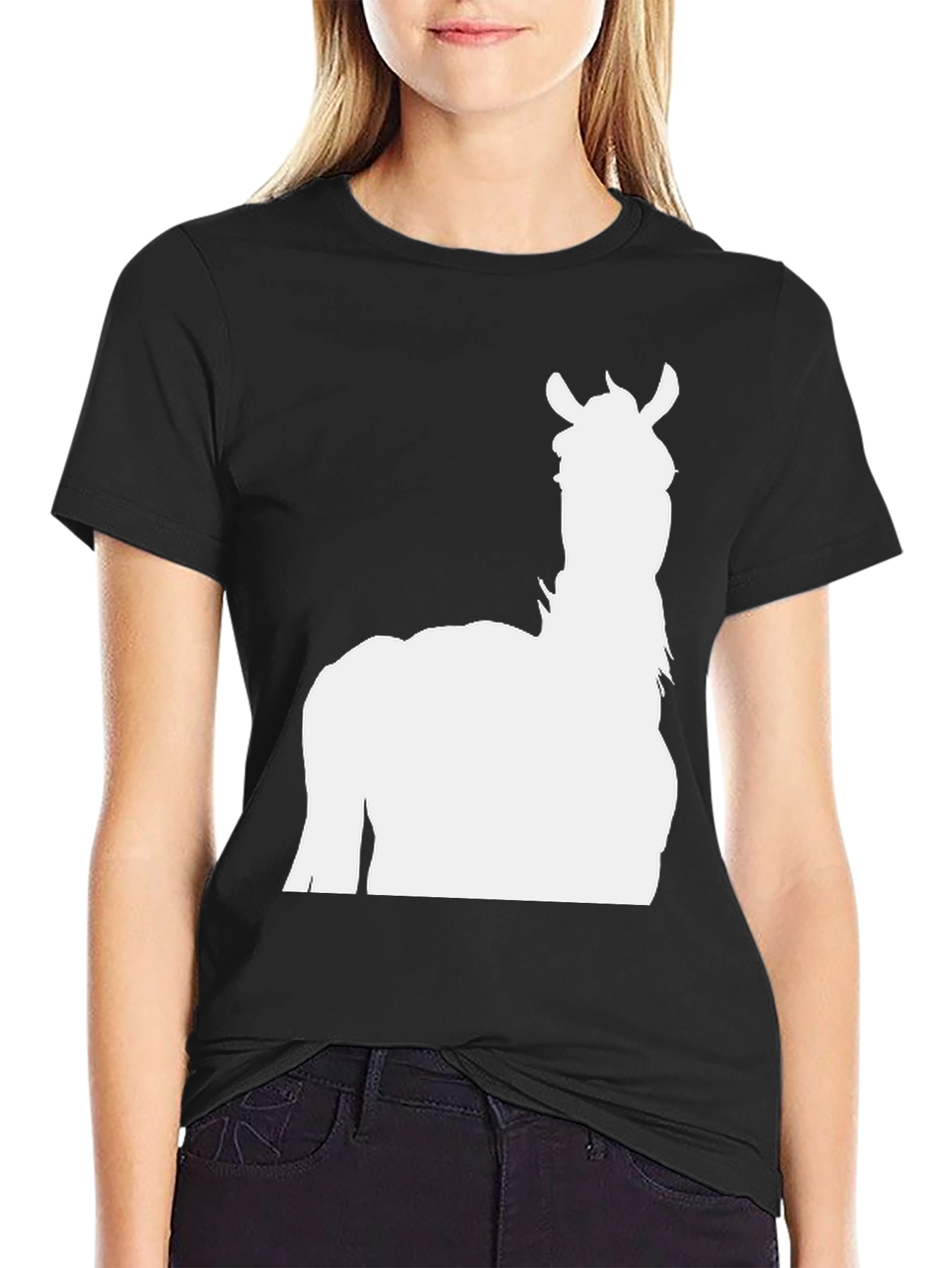 Llama Silhouette Graphic T-Shirt - Black