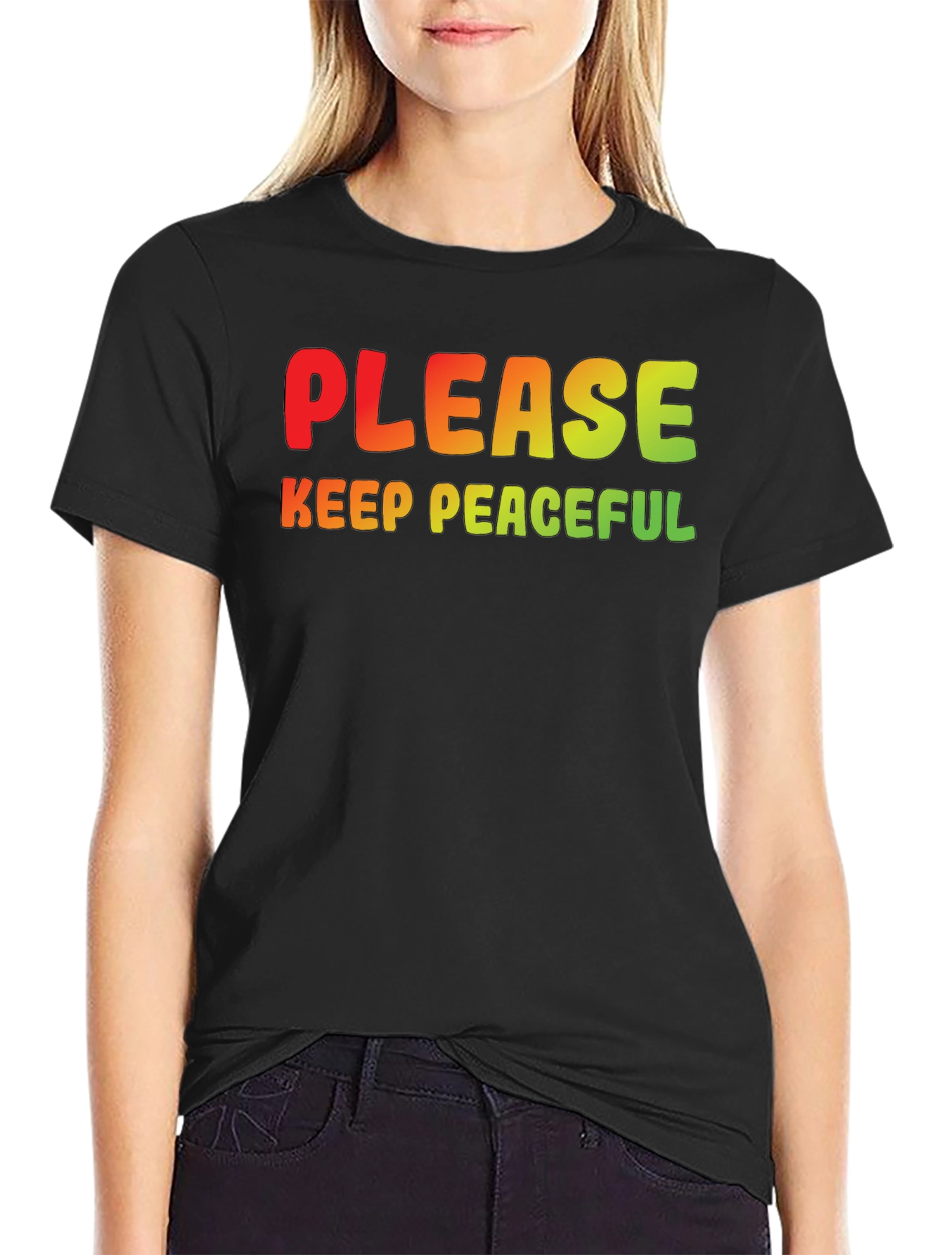 Peaceful Statement Tee - Black Crew Neck