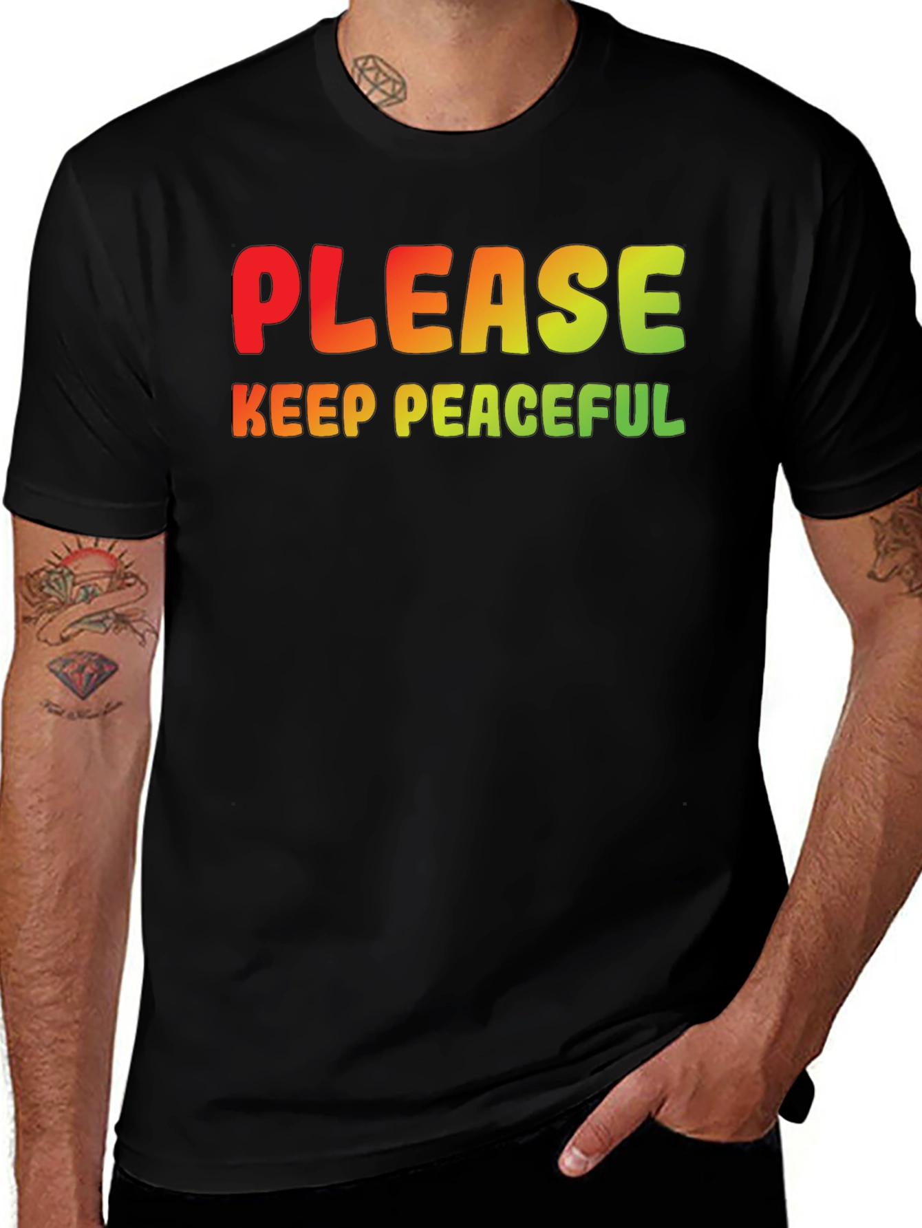 Peaceful Statement Tee - Black Crew Neck