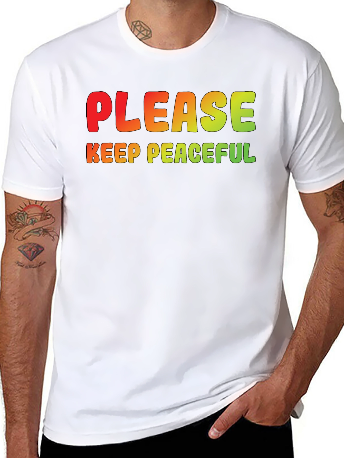 Peaceful Statement Tee - Black Crew Neck