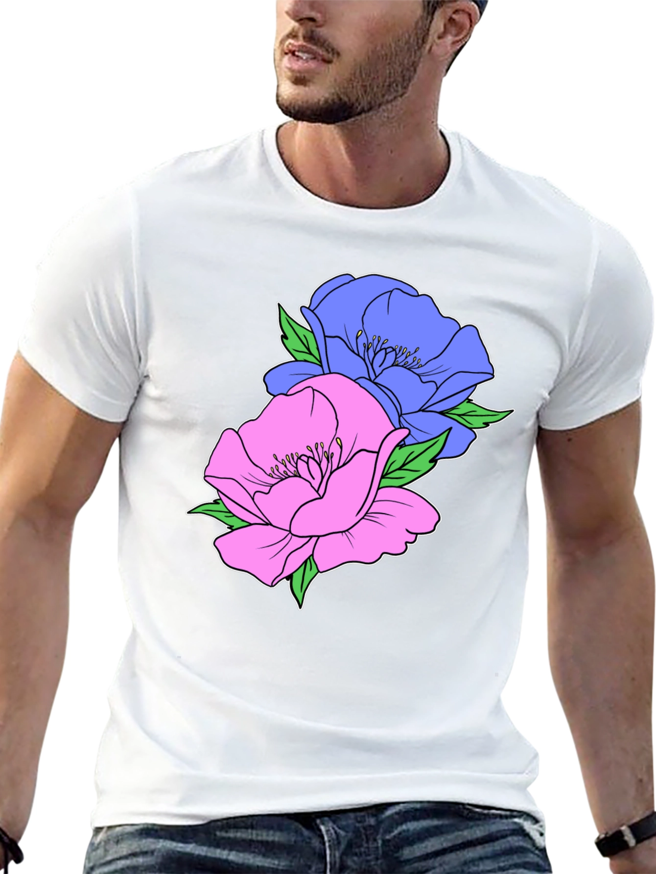 Floral Graphic T-Shirt - Mens Black Cotton Tee