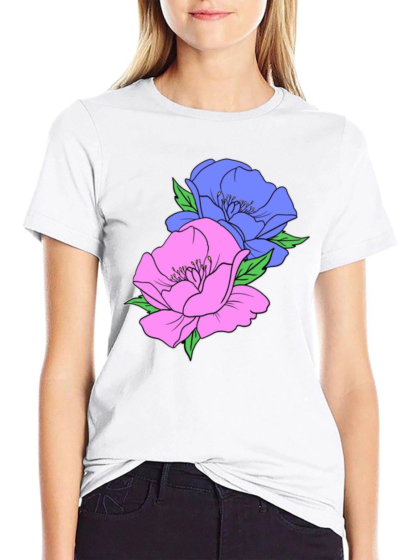 Floral Graphic T-Shirt - Mens Black Cotton Tee