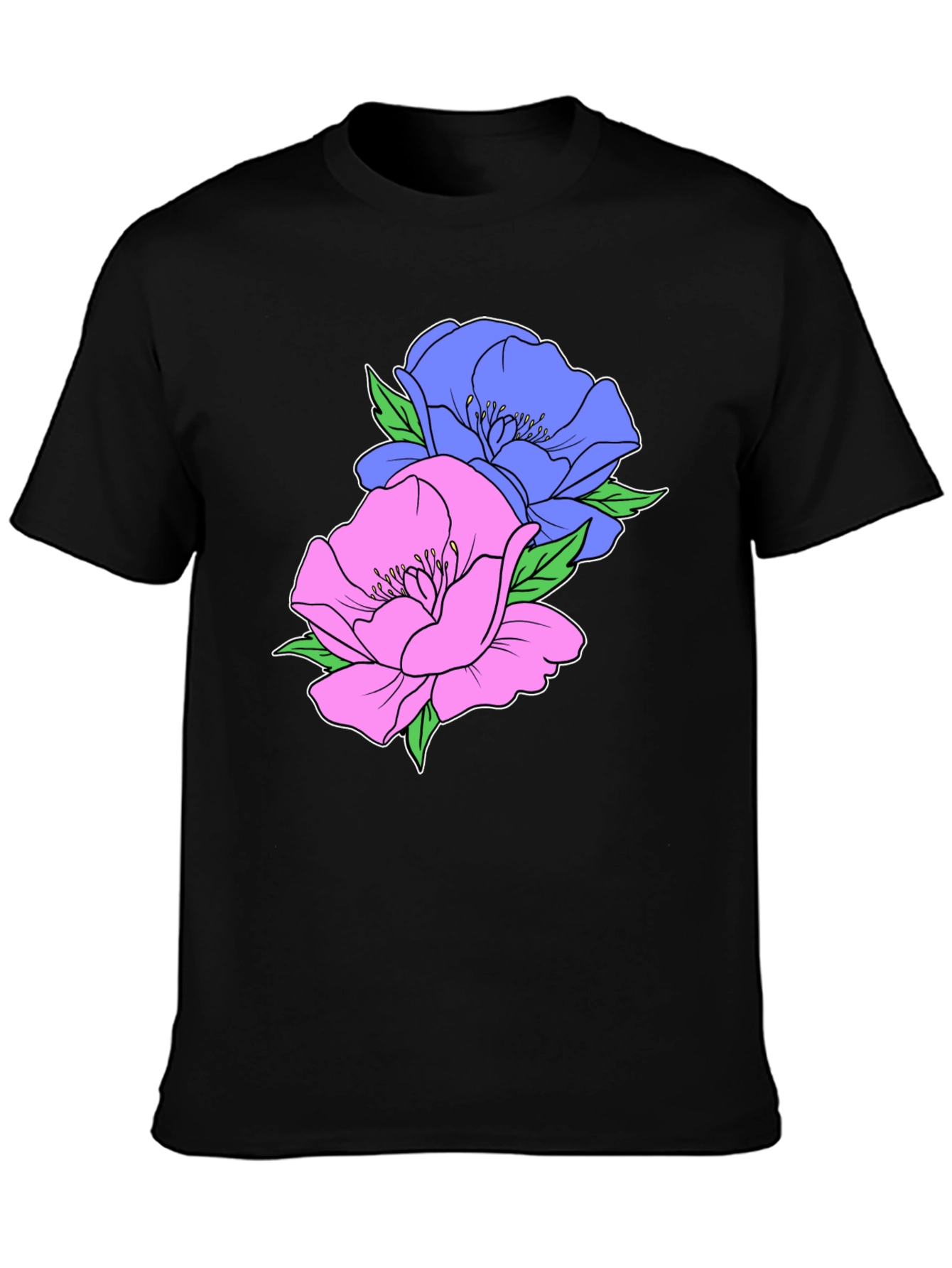 Floral Graphic T-Shirt - Mens Black Cotton Tee