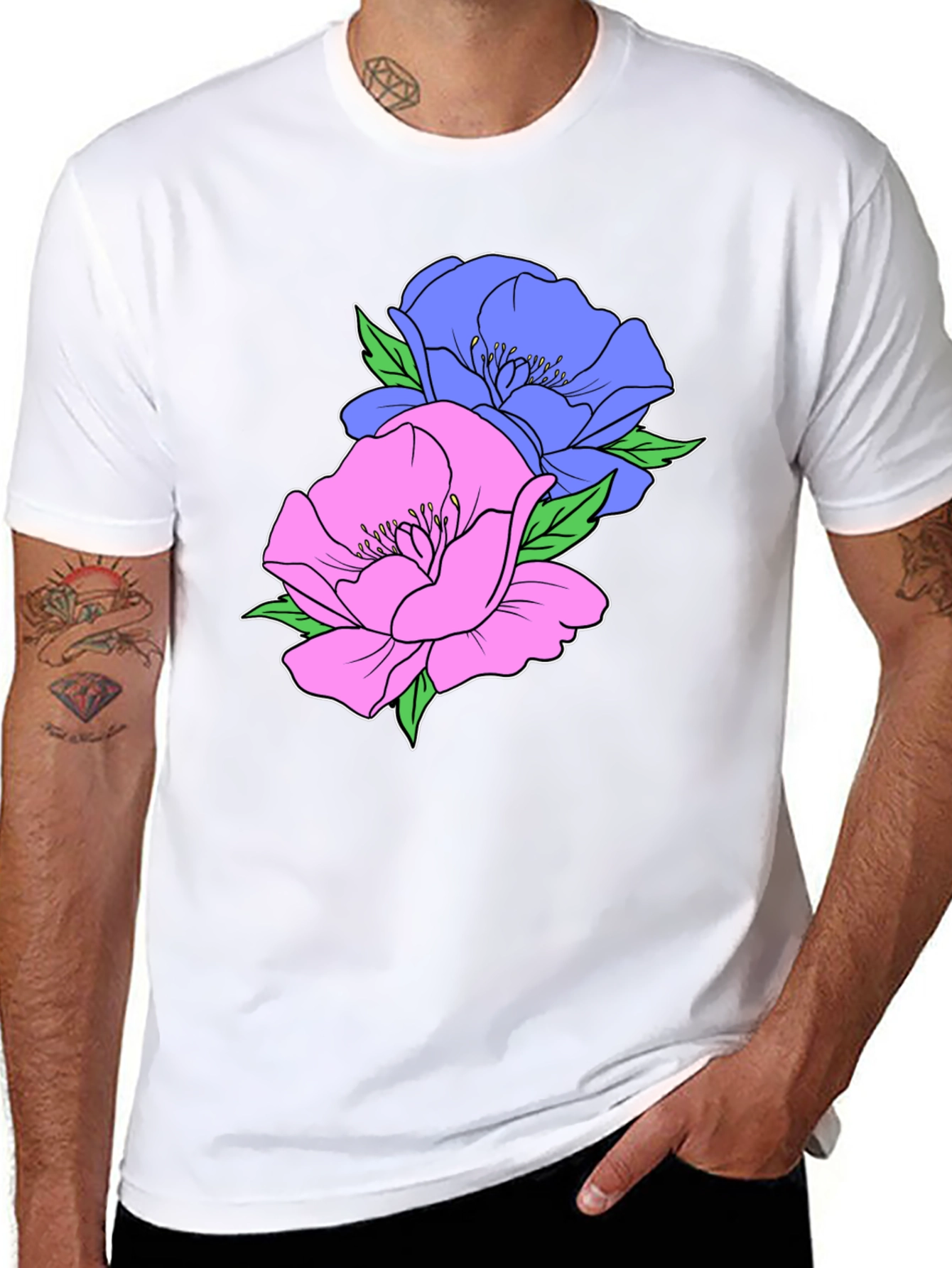 Floral Graphic T-Shirt - Mens Black Cotton Tee