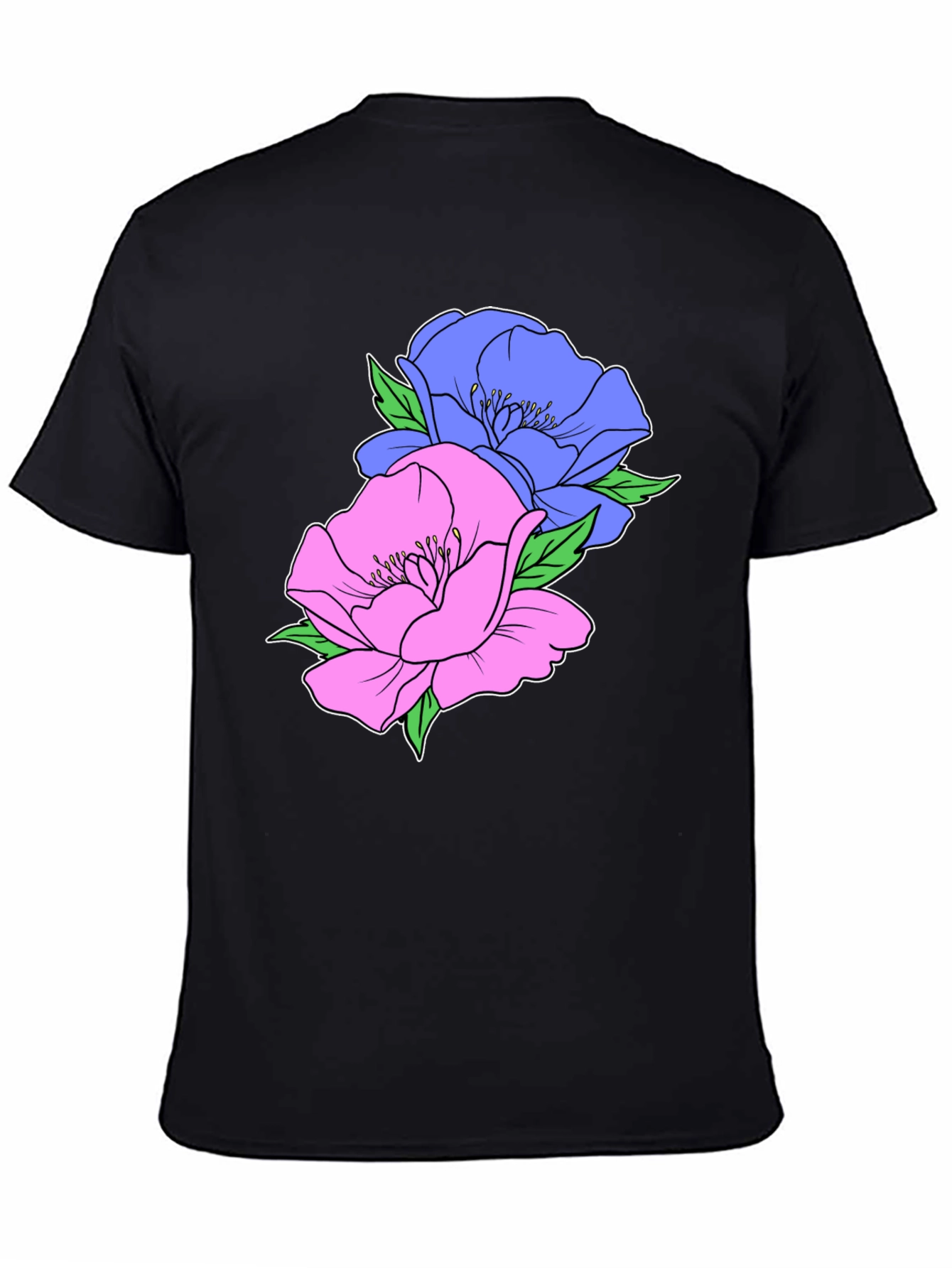 Floral Graphic T-Shirt - Mens Black Cotton Tee