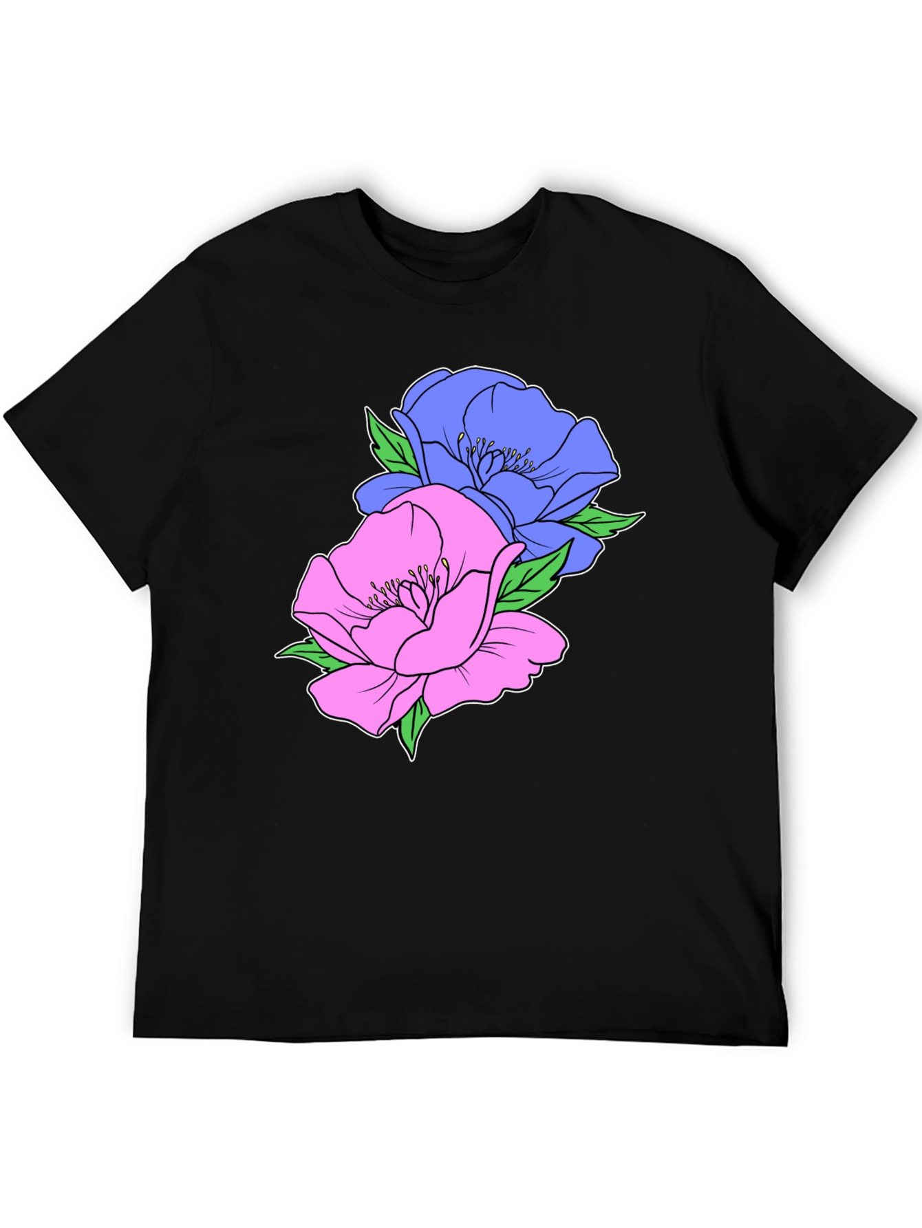 Floral Graphic T-Shirt - Mens Black Cotton Tee