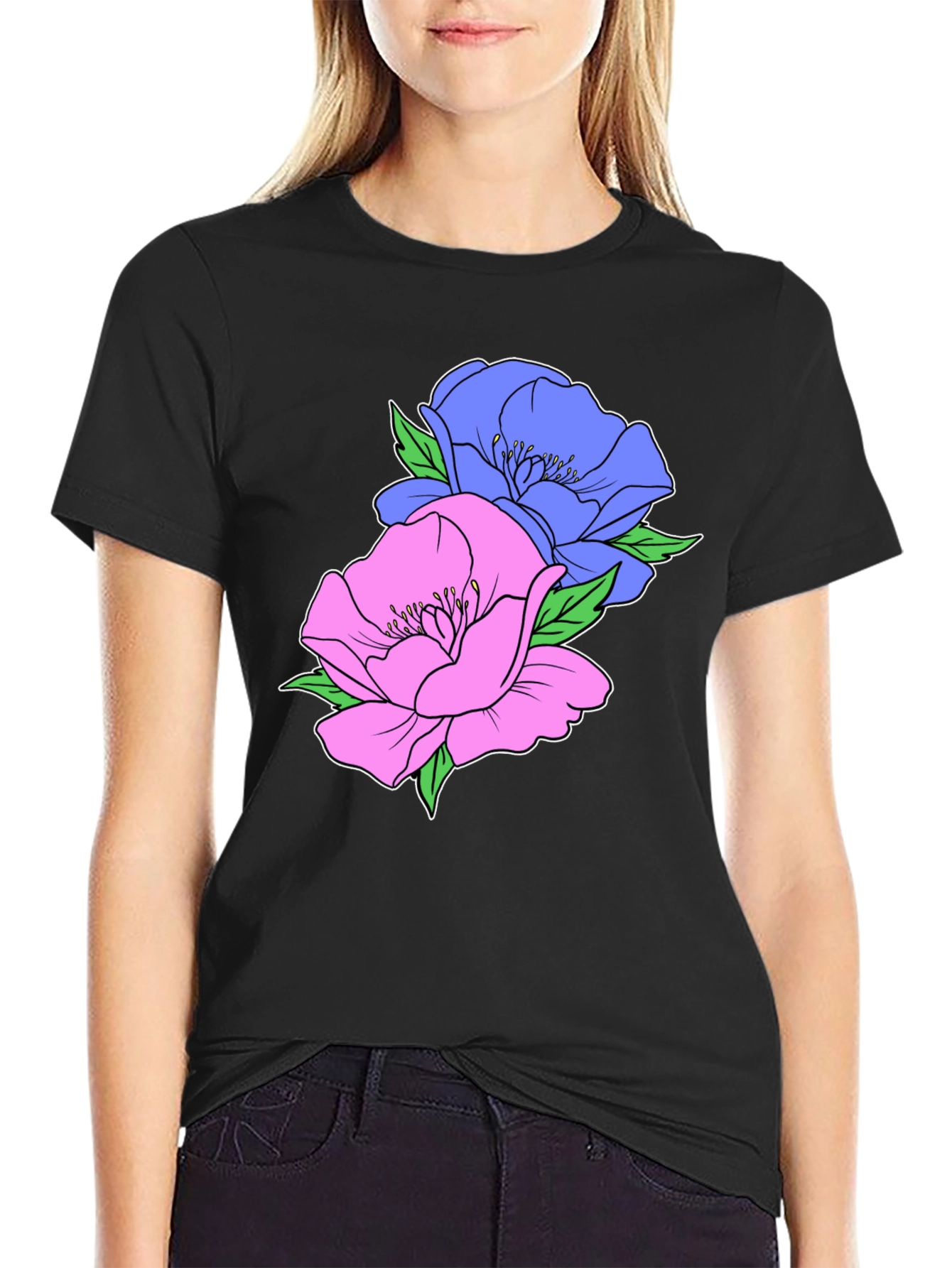 Floral Graphic T-Shirt - Mens Black Cotton Tee