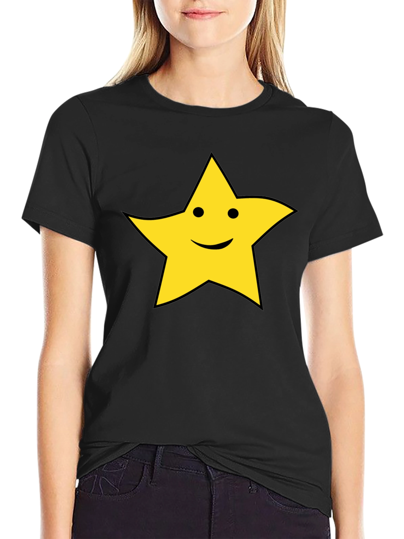 Happy Star Graphic T-Shirt - Black Cotton Tee