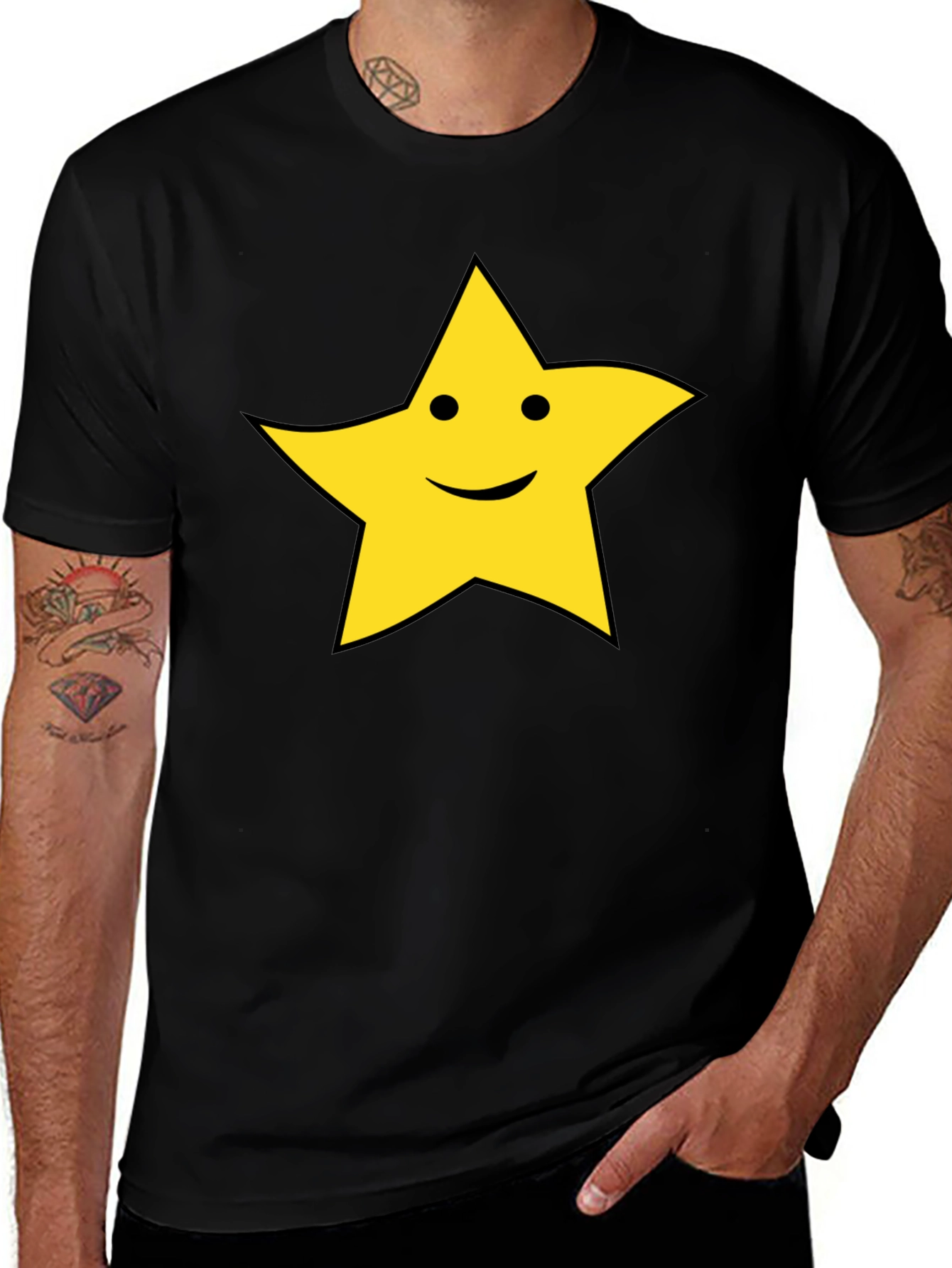 Happy Star Graphic T-Shirt - Black Cotton Tee