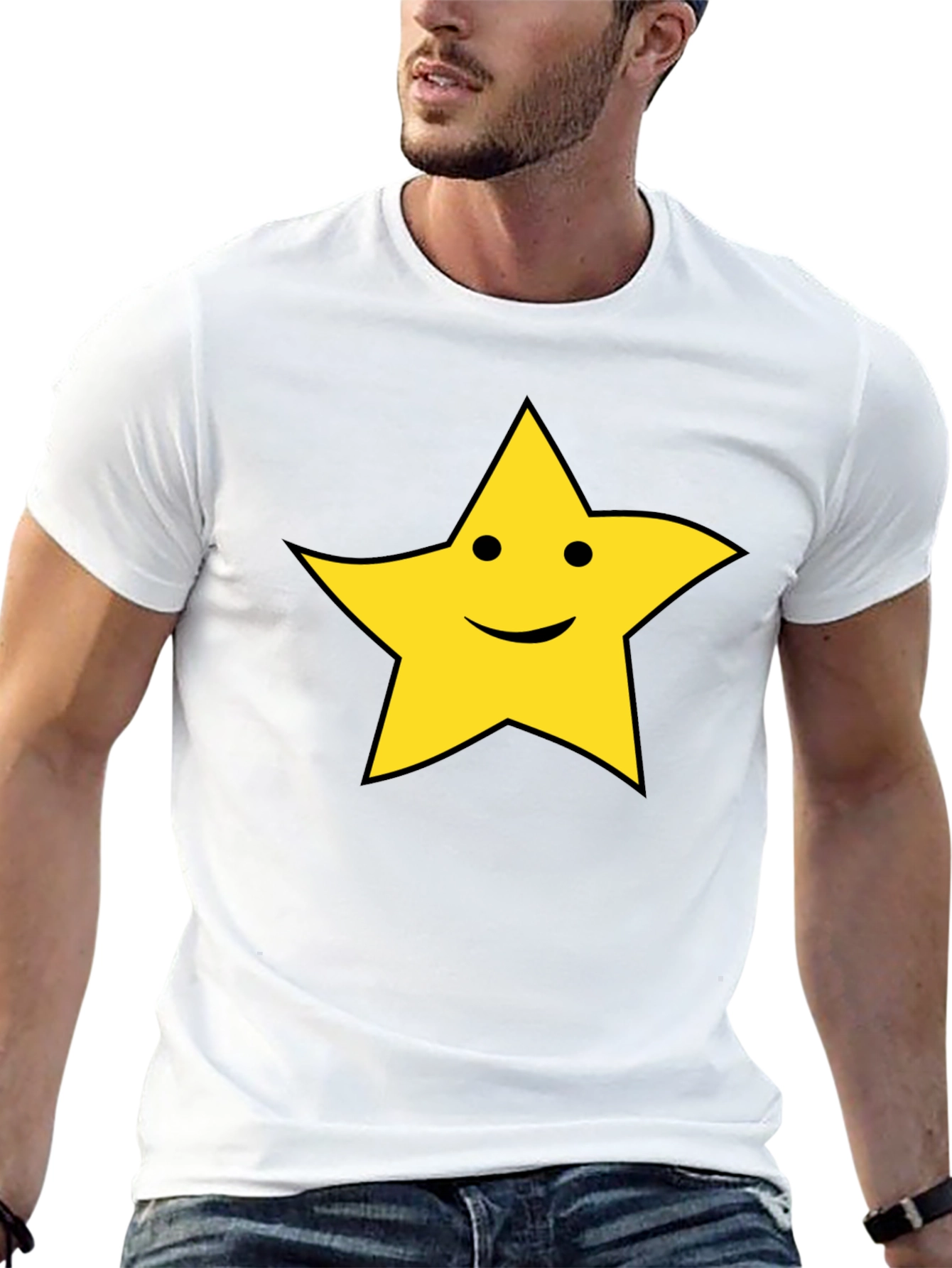 Happy Star Graphic T-Shirt - Black Cotton Tee