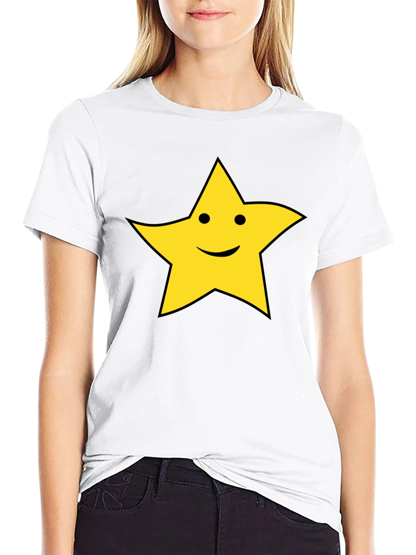 Happy Star Graphic T-Shirt - Black Cotton Tee