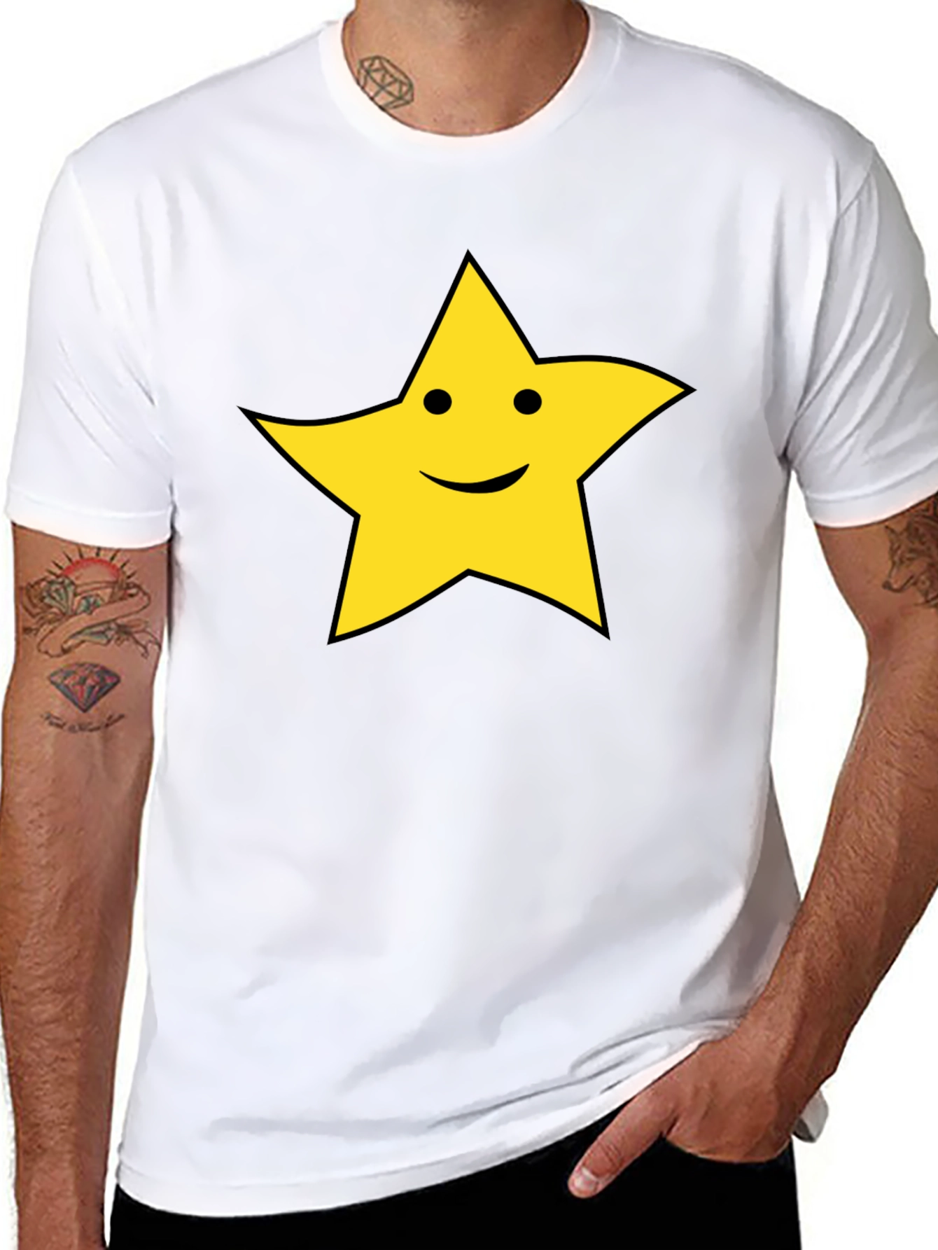 Happy Star Graphic T-Shirt - Black Cotton Tee