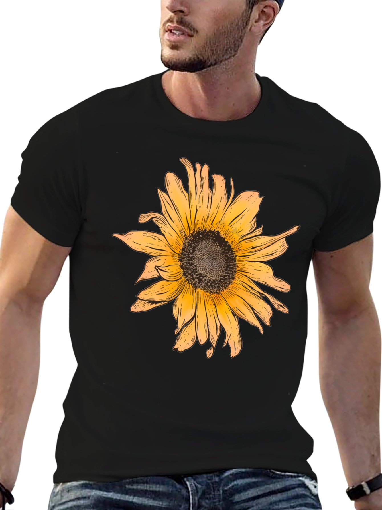 Sunflower Graphic Print Black T-Shirt