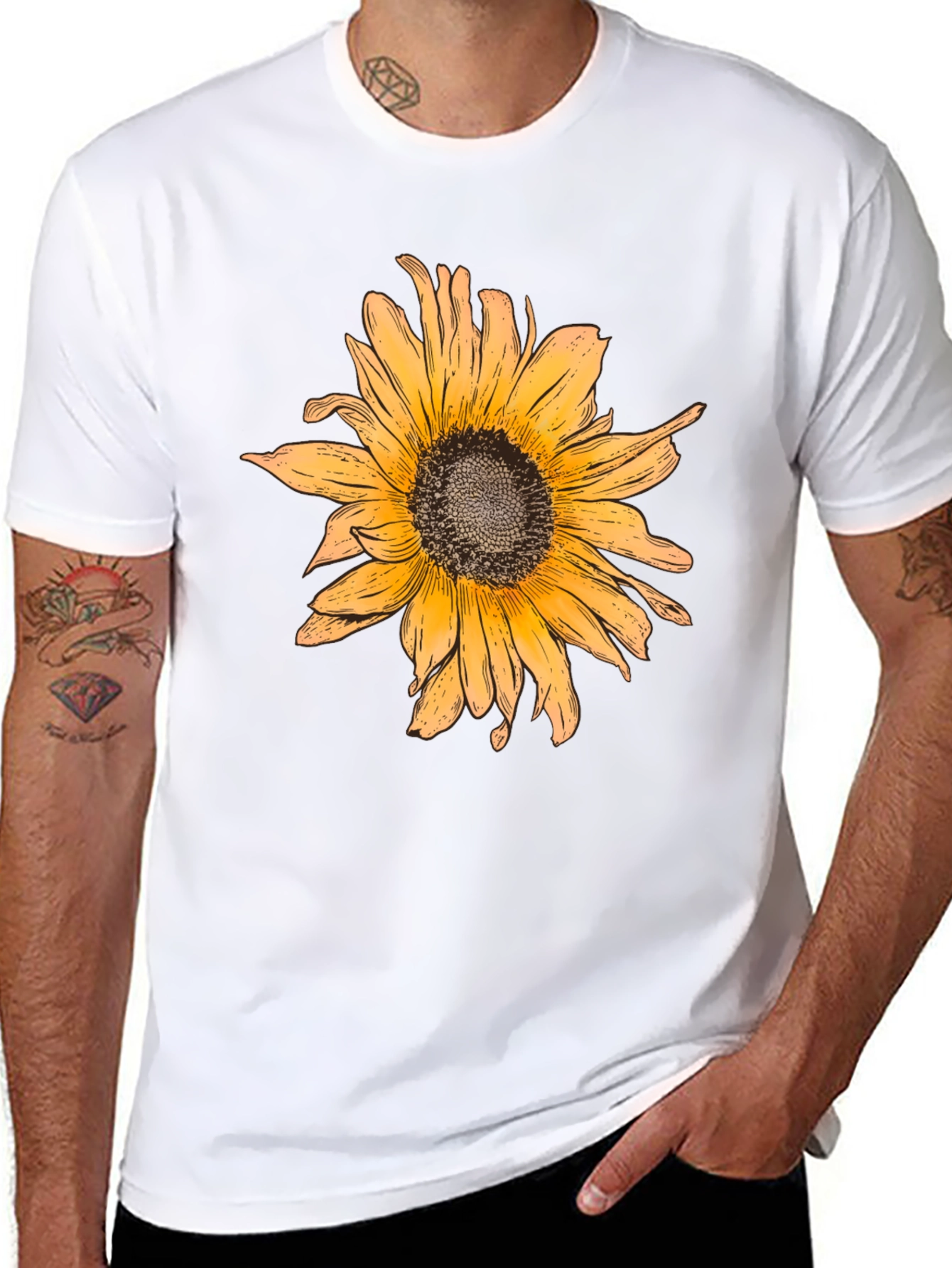 Sunflower Graphic Print Black T-Shirt