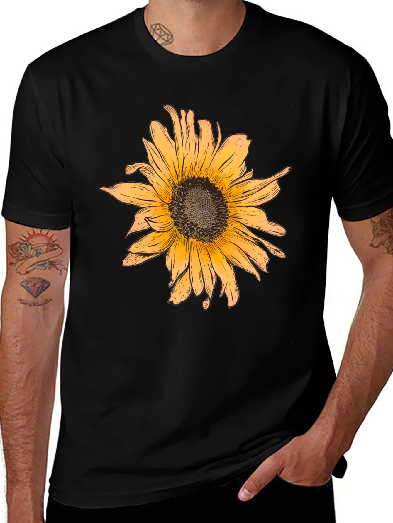 Sunflower Graphic Print Black T-Shirt
