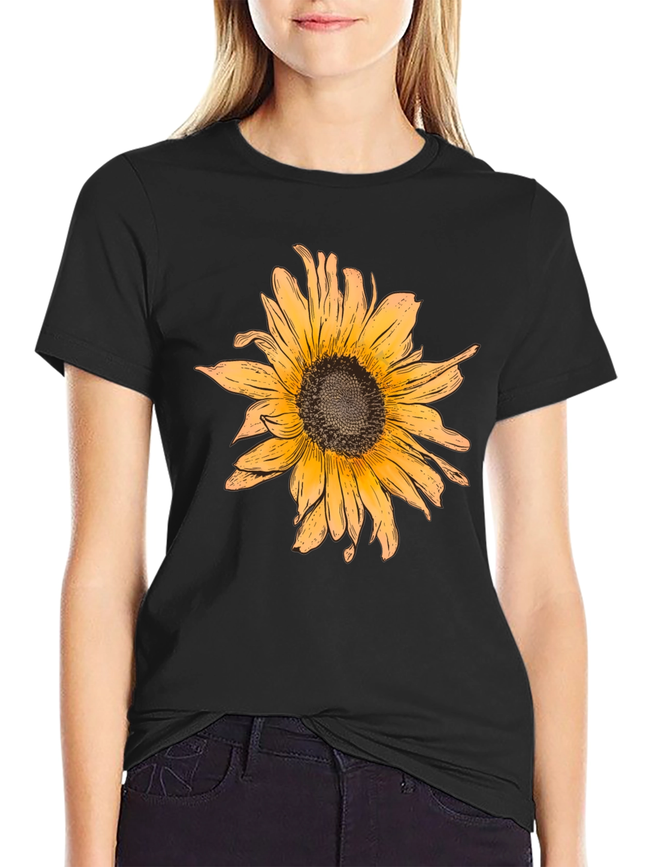 Sunflower Graphic Print Black T-Shirt