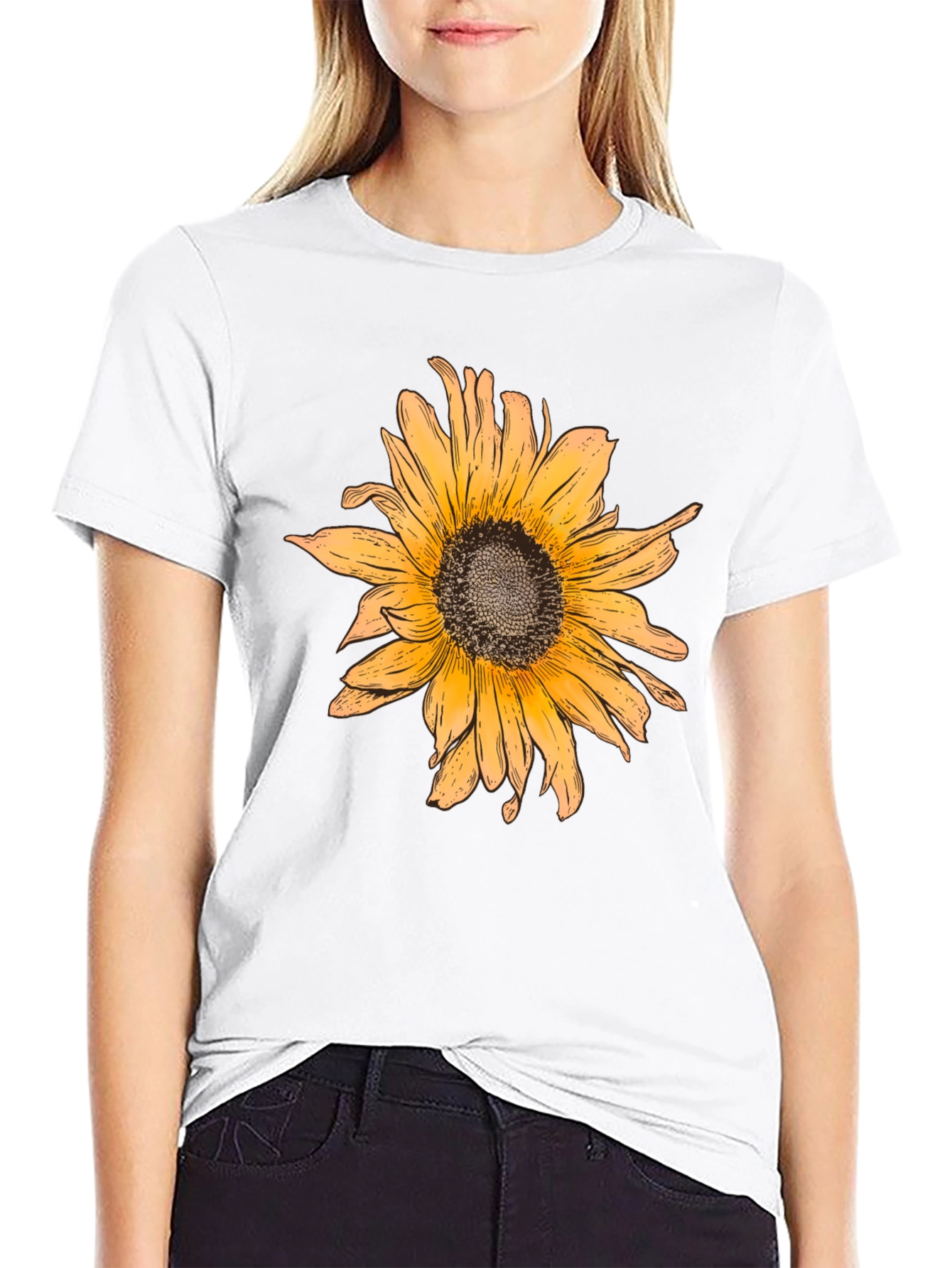 Sunflower Graphic Print Black T-Shirt