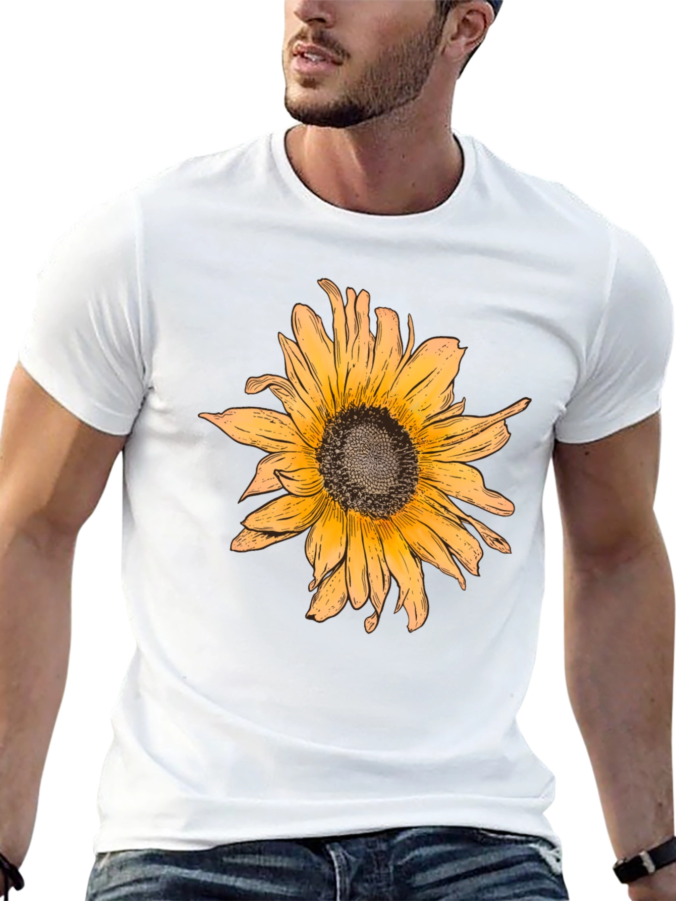 Sunflower Graphic Print Black T-Shirt