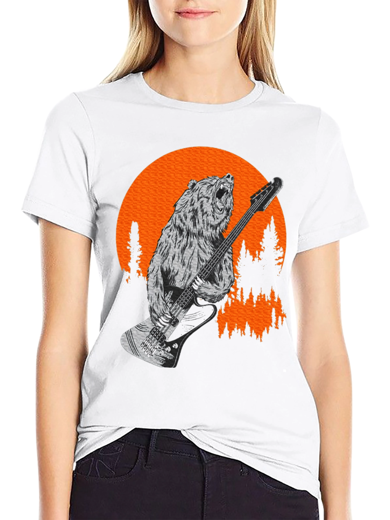 Bear Playing Bass T-Shirt - Black Tee