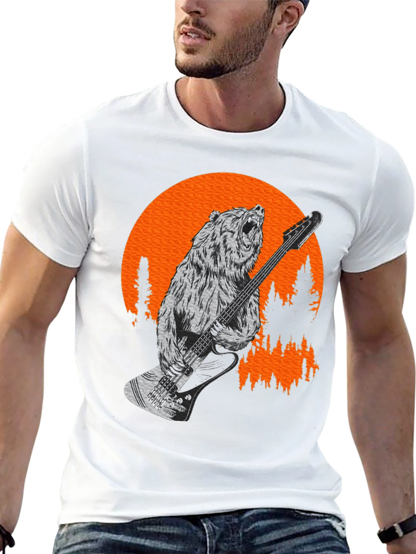 Bear Playing Bass T-Shirt - Black Tee