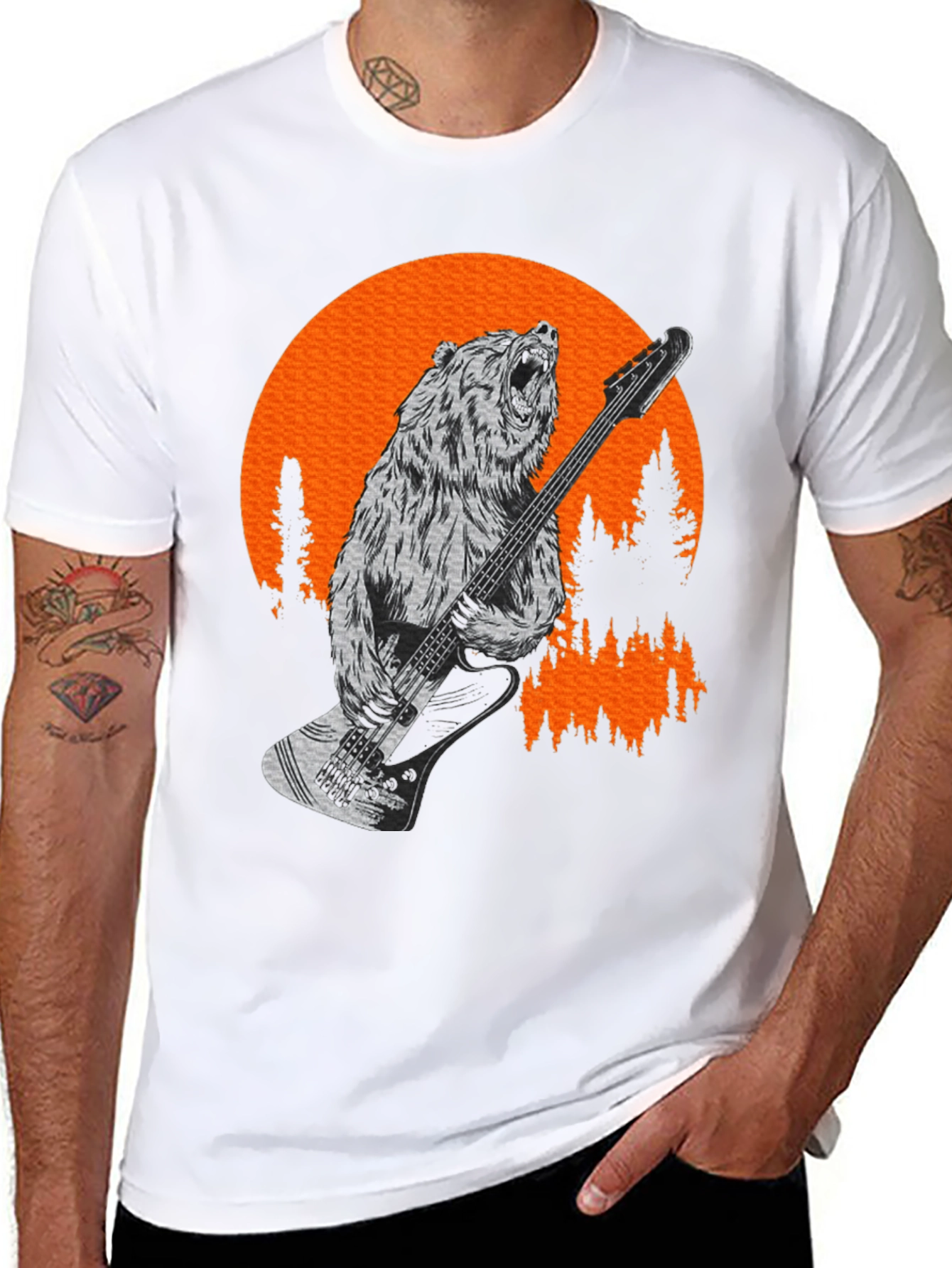 Bear Playing Bass T-Shirt - Black Tee