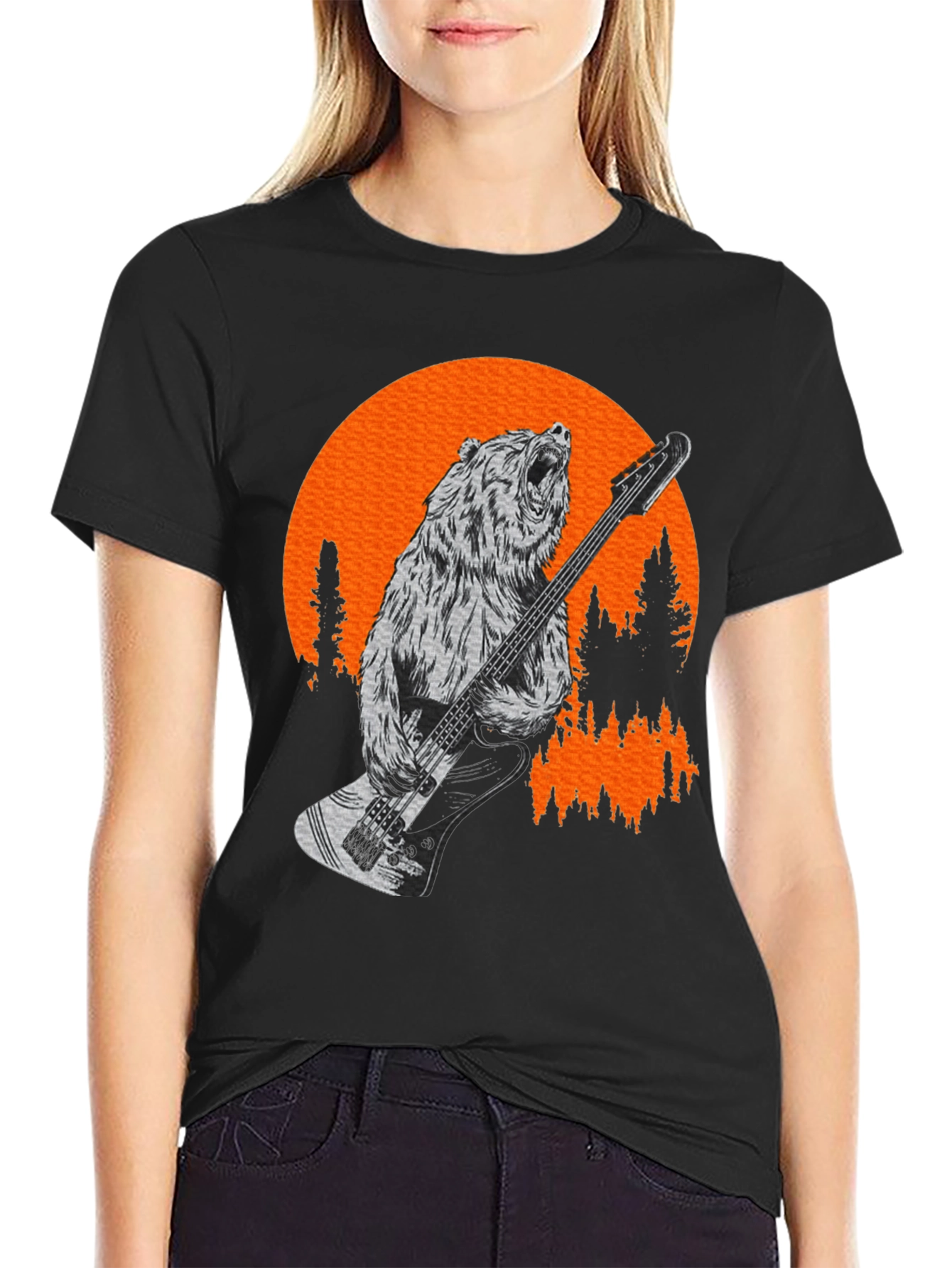 Bear Playing Bass T-Shirt - Black Tee